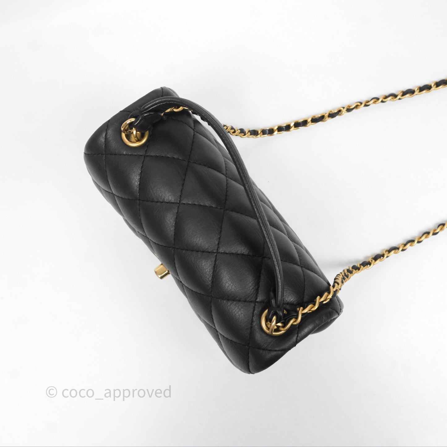 Chanel Mini Flap Top Handle Black Calfskin Aged Gold Hardware