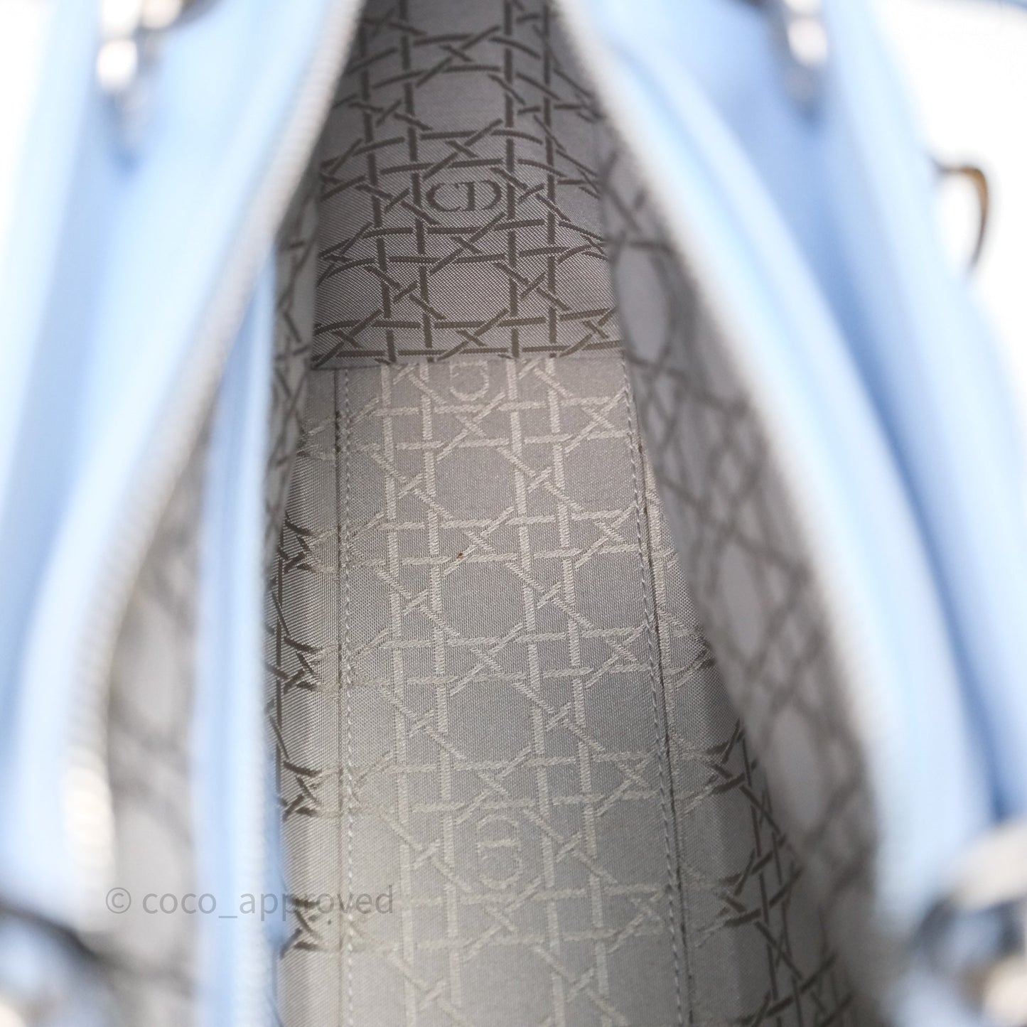 Christian Dior Large Lady Dior Cannage Blue Lambskin Silver Hardware