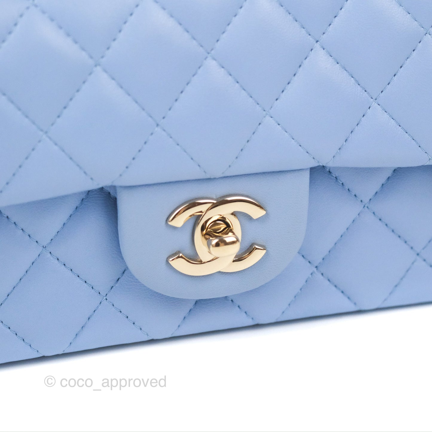 Chanel Quilted Mini Rectangular Flap Sky Blue Lambskin Gold Hardware