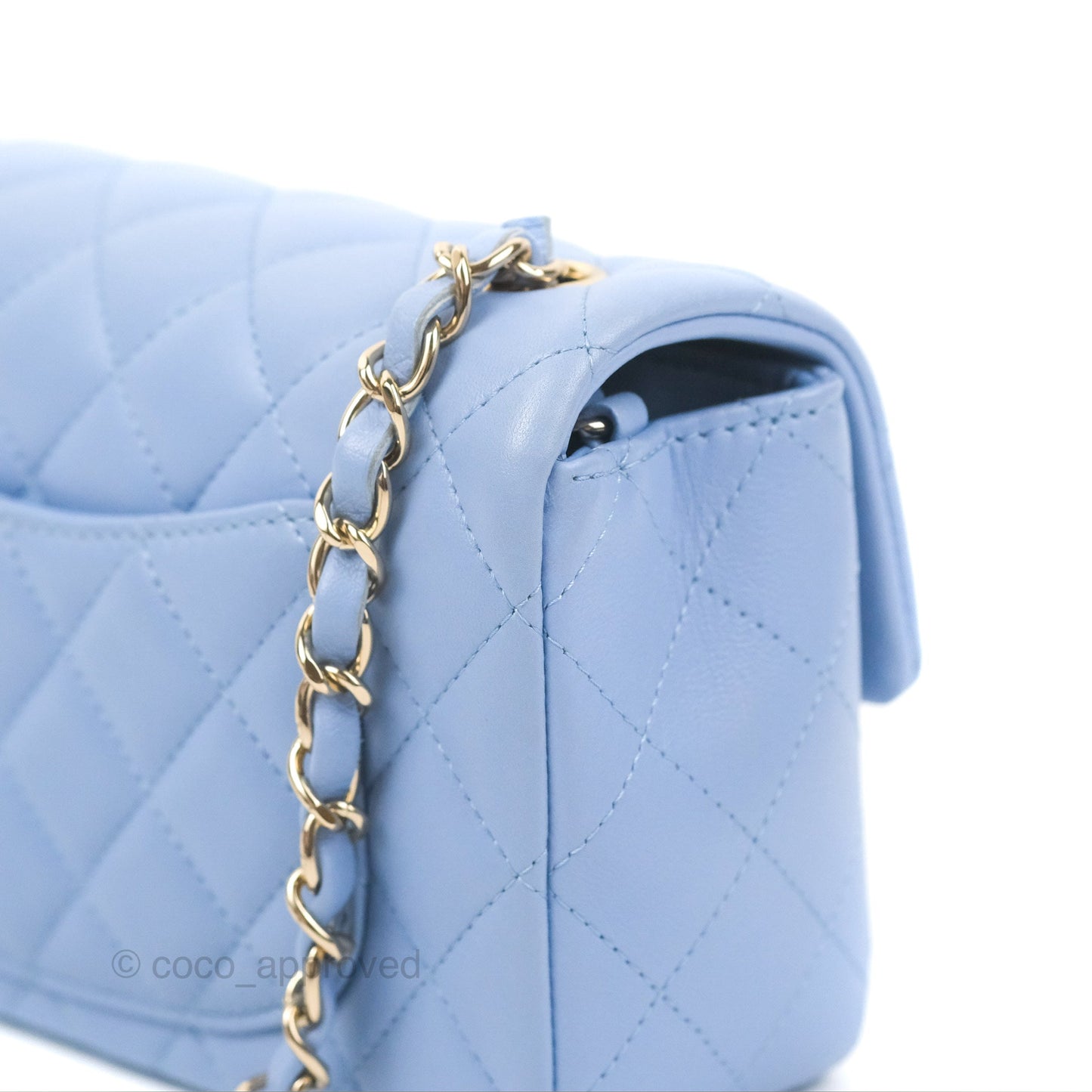 Chanel Quilted Mini Rectangular Flap Sky Blue Lambskin Gold Hardware