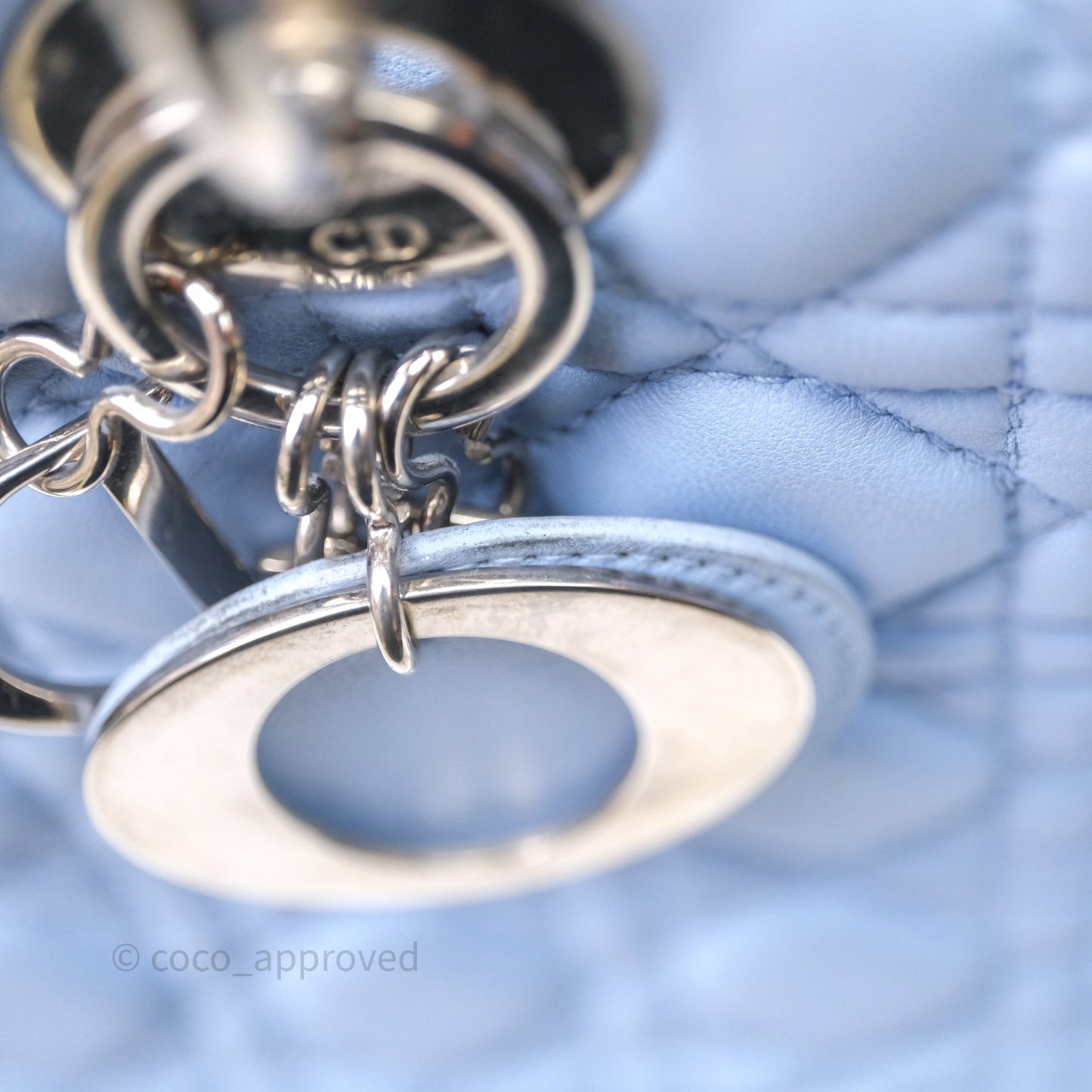 Christian Dior Large Lady Dior Cannage Blue Lambskin Silver Hardware