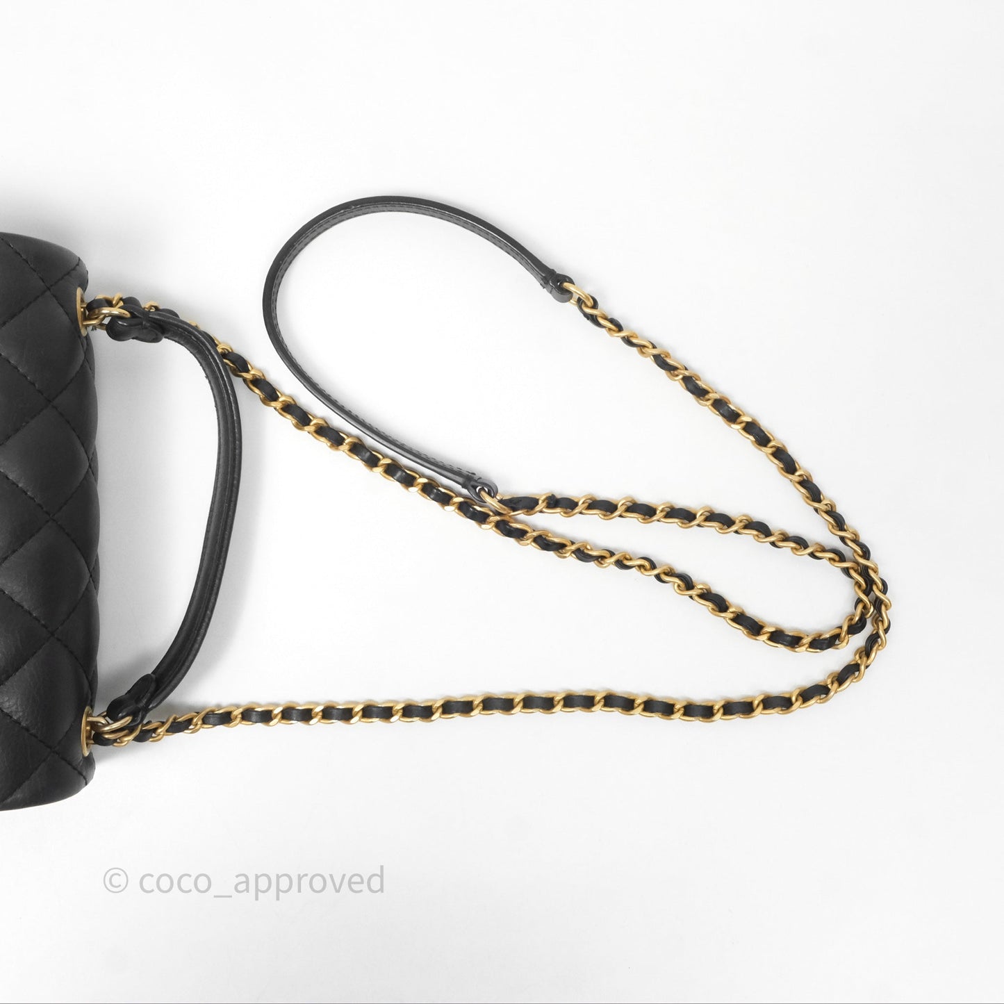 Chanel Mini Flap Top Handle Black Calfskin Aged Gold Hardware