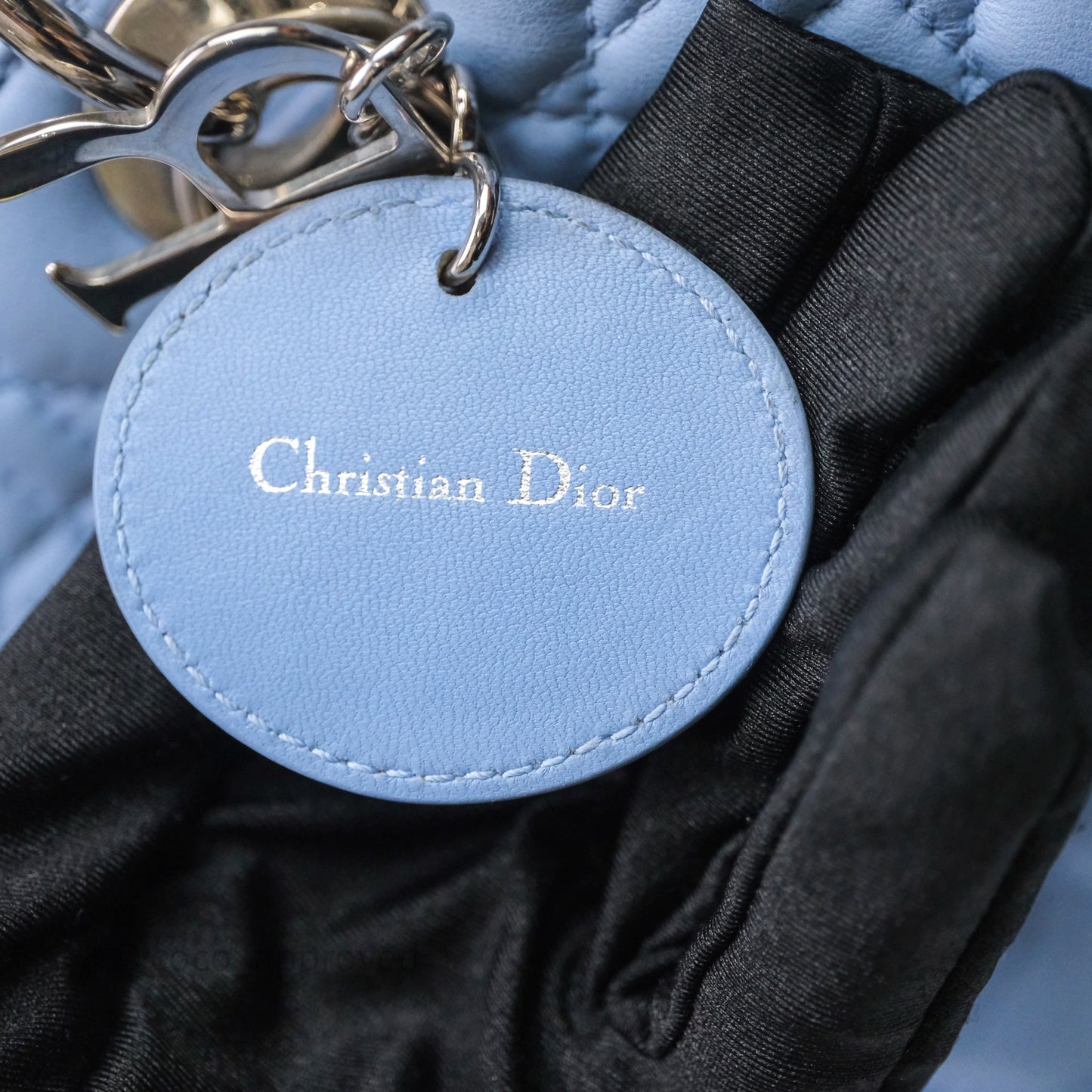 Christian Dior Large Lady Dior Cannage Blue Lambskin Silver Hardware