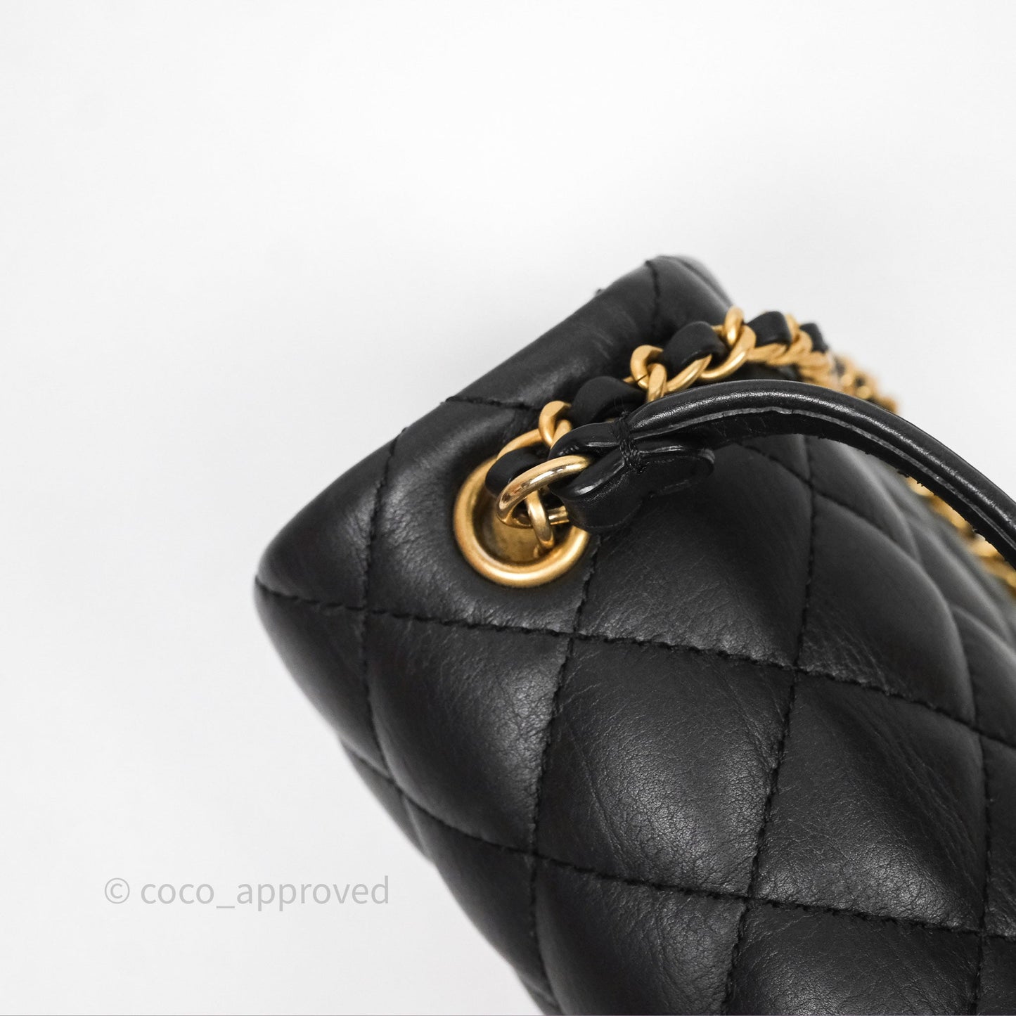 Chanel Mini Flap Top Handle Black Calfskin Aged Gold Hardware