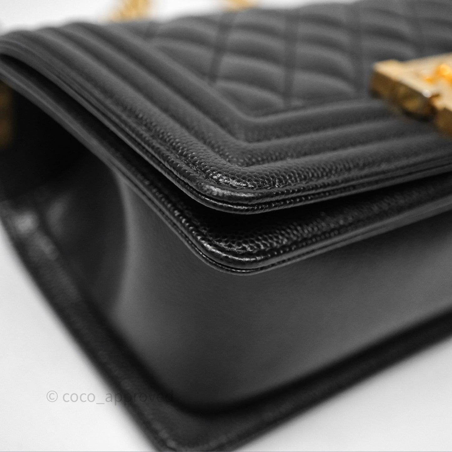Chanel Small Quilted Boy Black Caviar Gold Hardware