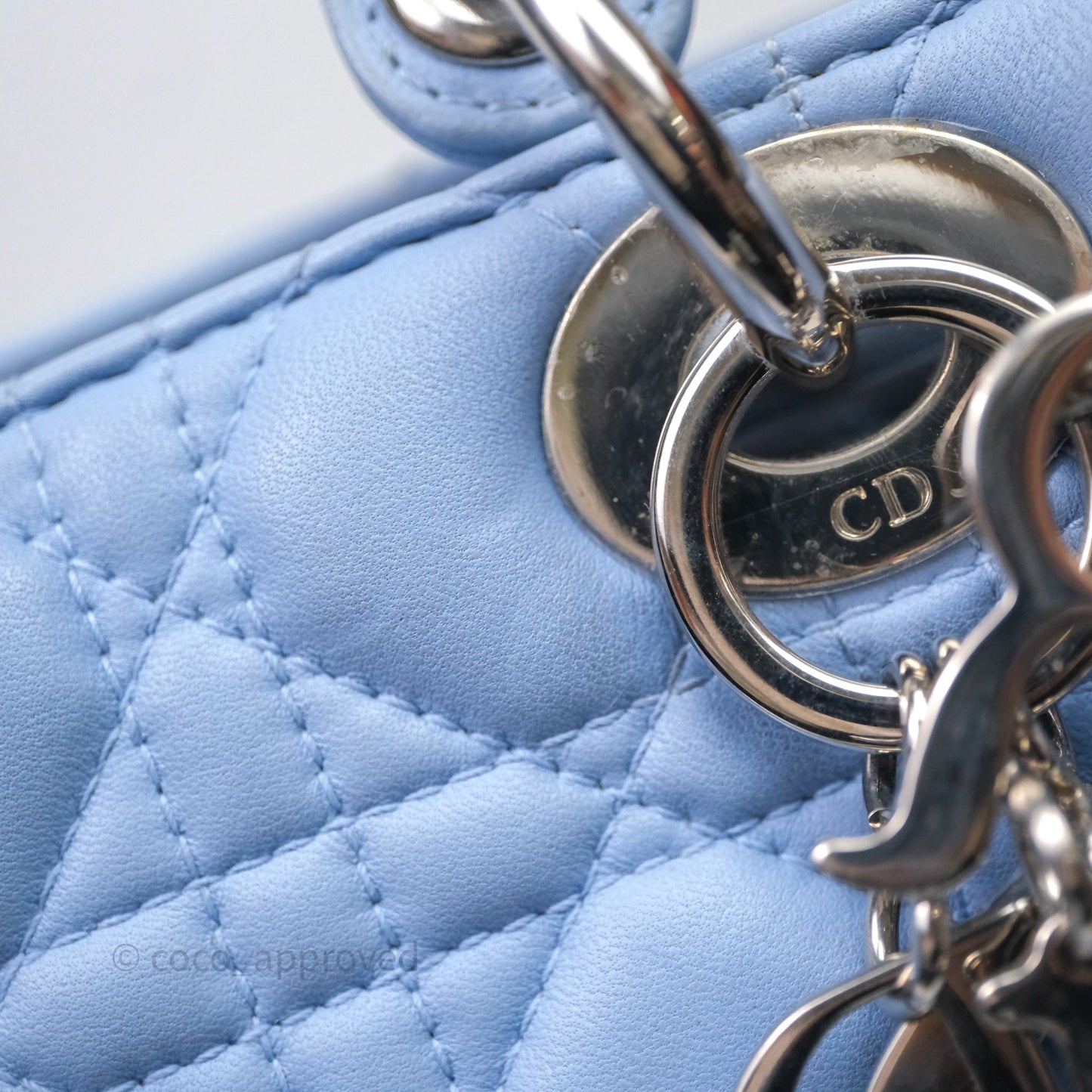 Christian Dior Large Lady Dior Cannage Blue Lambskin Silver Hardware