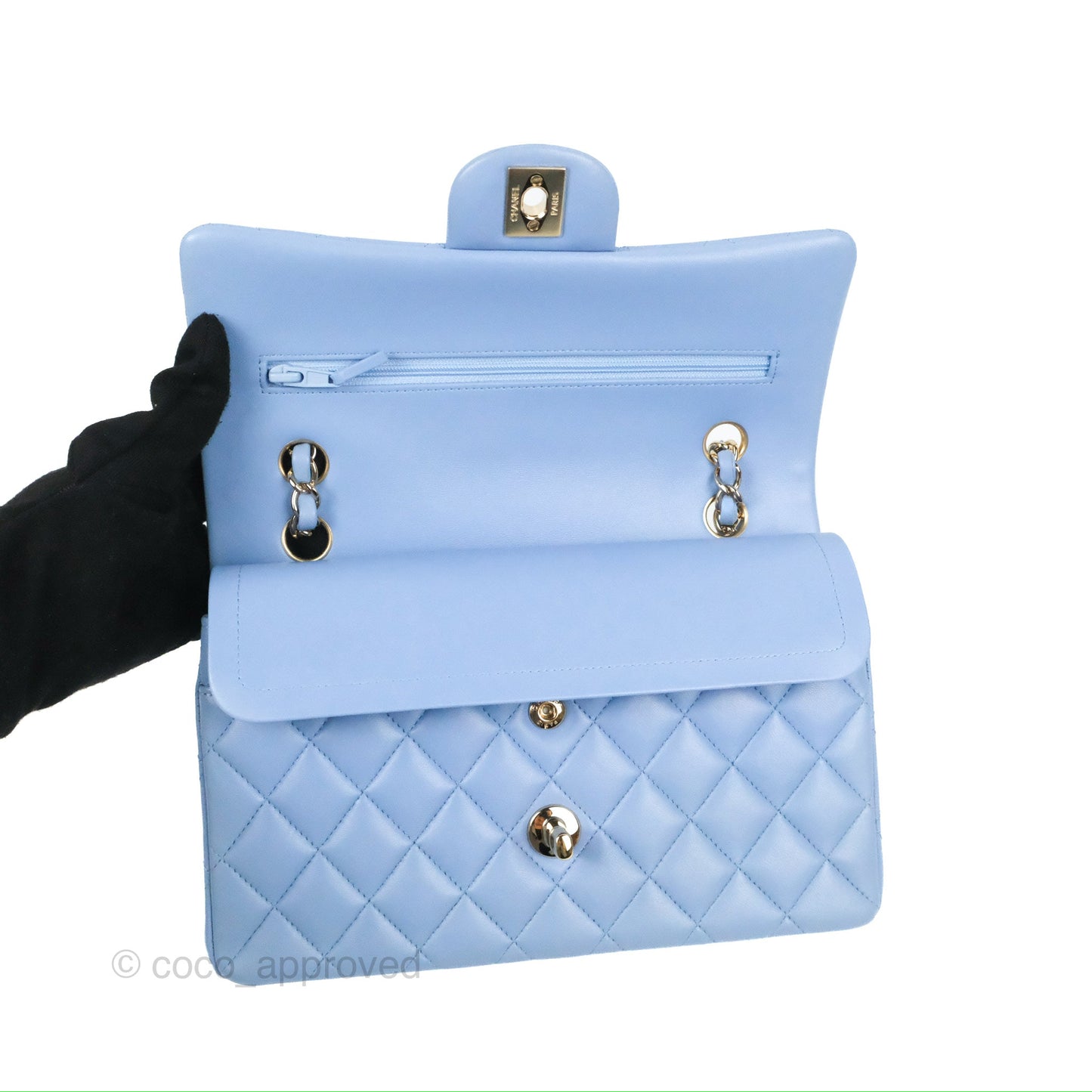 Chanel Small Classic Quilted Flap Light Sky Blue Lambskin Gold Hardware 21C