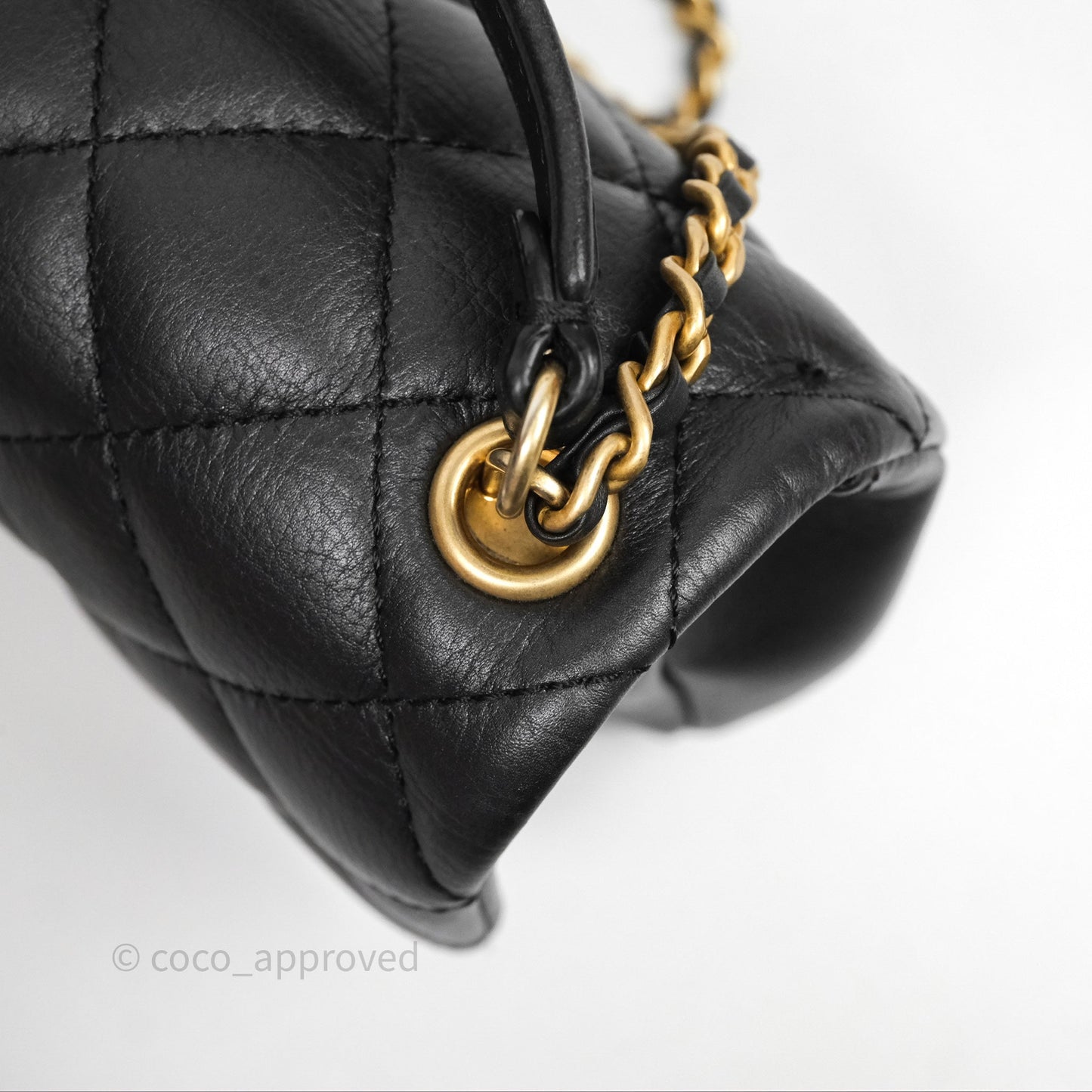 Chanel Mini Flap Top Handle Black Calfskin Aged Gold Hardware