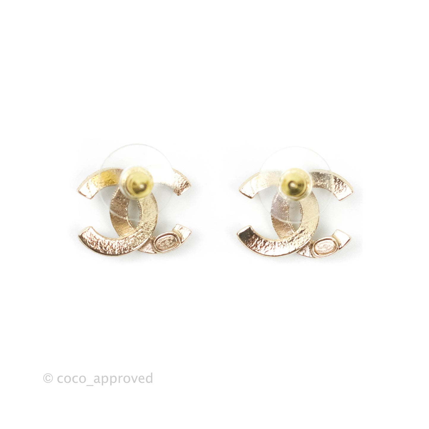 Chanel CC Pearl Rhinestone Earrings Gold Tone 21A