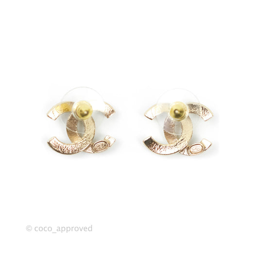 Chanel CC Pearl Rhinestone Earrings Gold Tone 21A