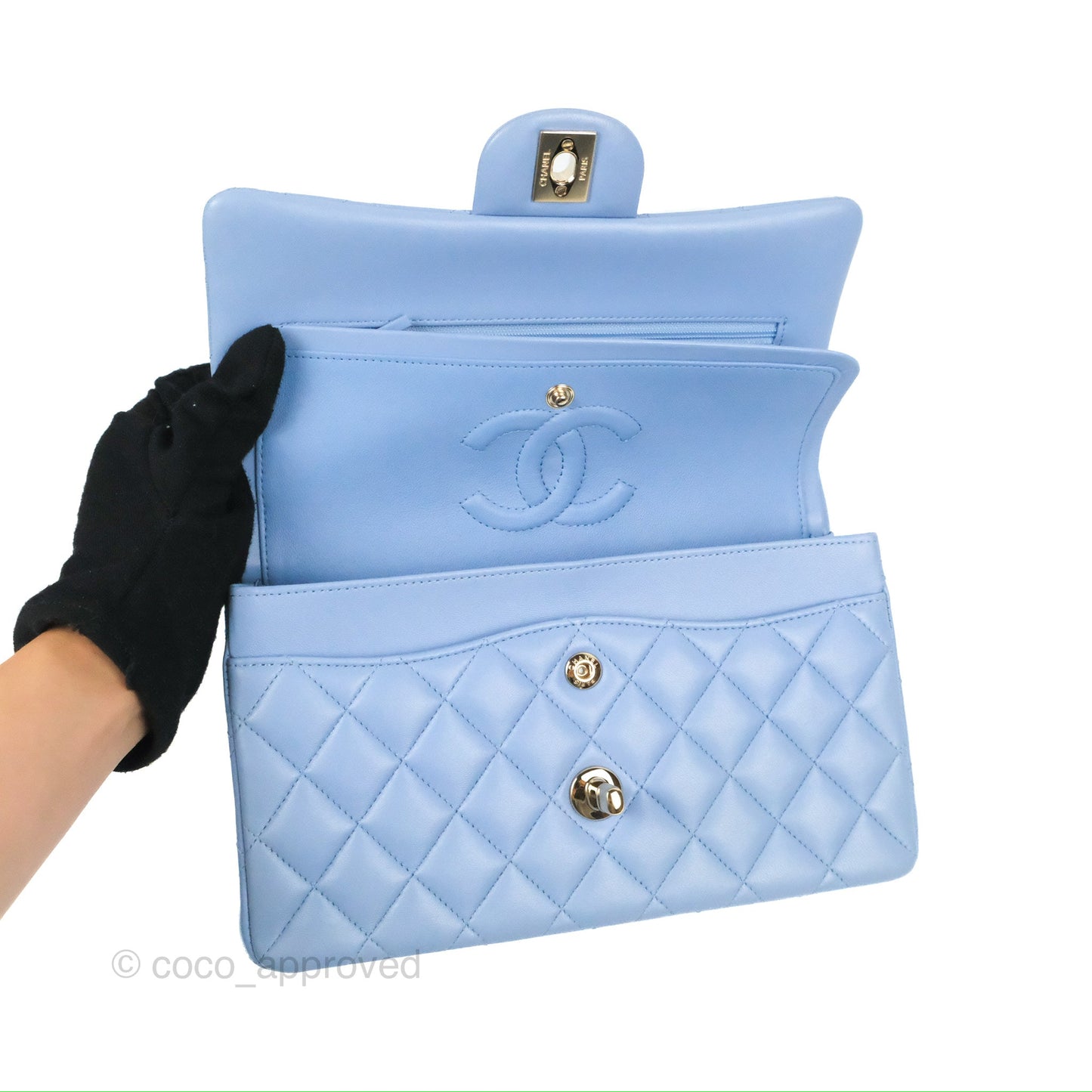 Chanel Small Classic Quilted Flap Light Sky Blue Lambskin Gold Hardware 21C
