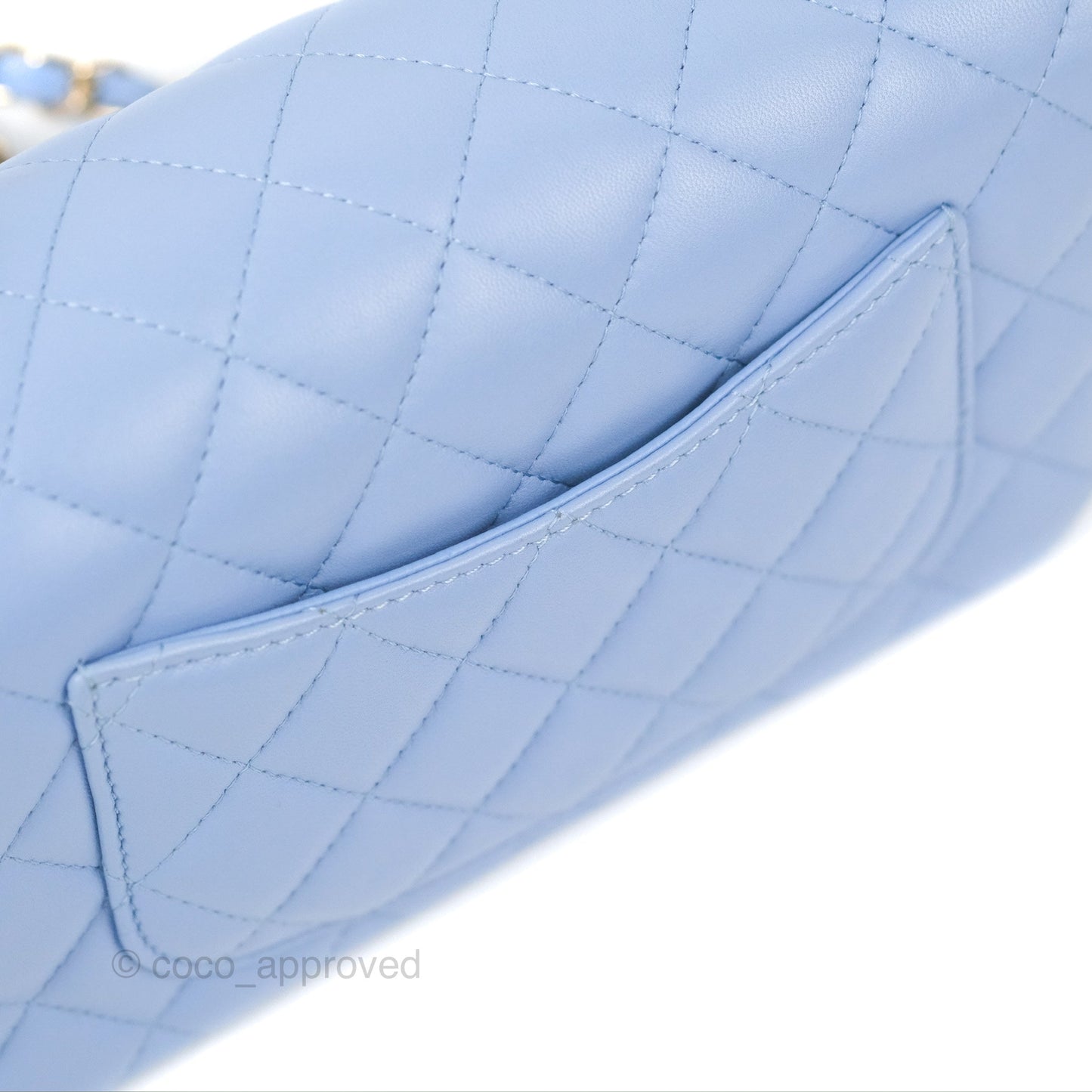 Chanel Quilted Mini Rectangular Flap Sky Blue Lambskin Gold Hardware
