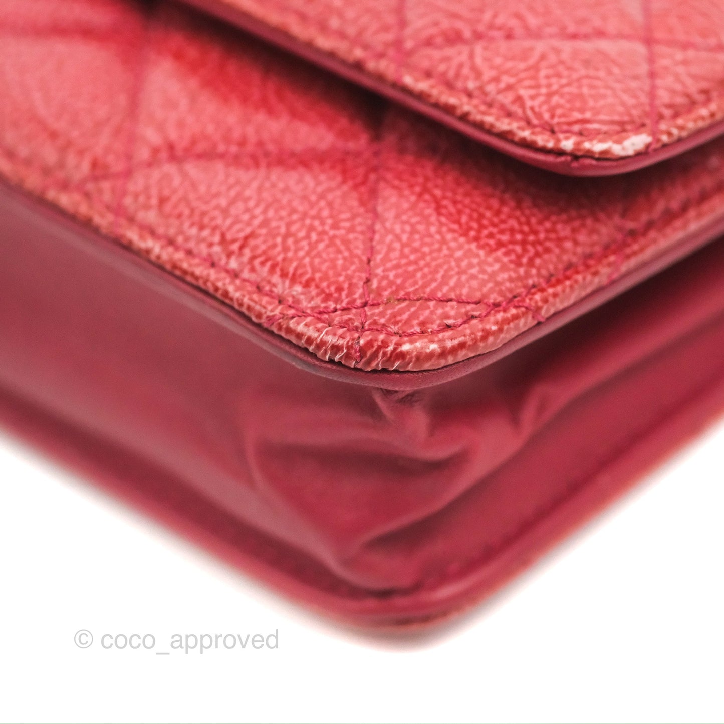 Chanel Quilted Paris Dallas Wallet On Chain WOC Patent Goatskin Cherry Red Ruthenium Hardware