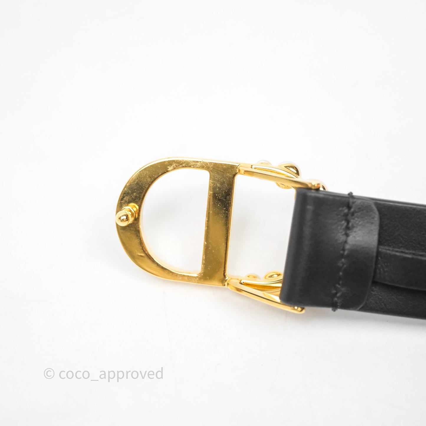 Christian Dior Pearl Belt Black Calfskin Gold Hardware Size 70