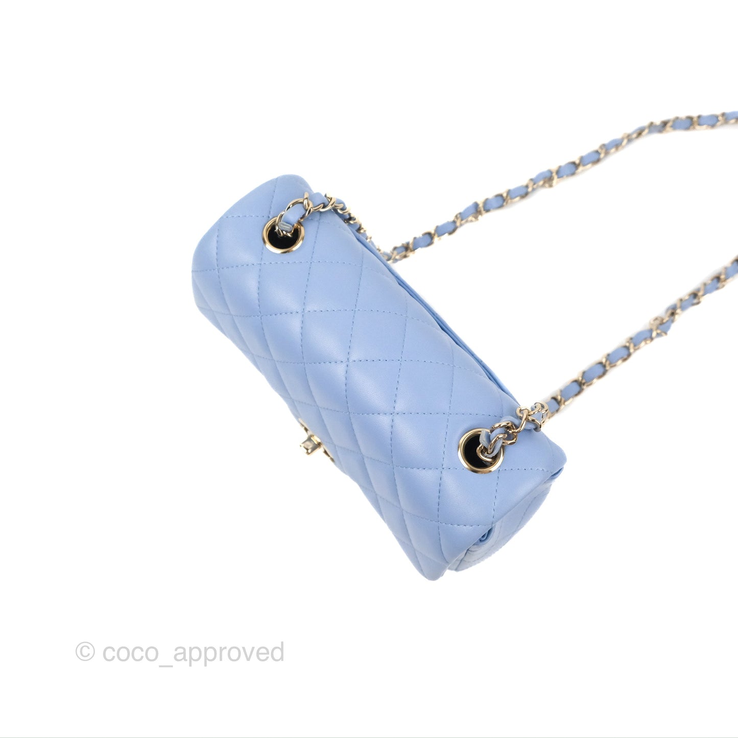 Chanel Quilted Mini Rectangular Flap Sky Blue Lambskin Gold Hardware