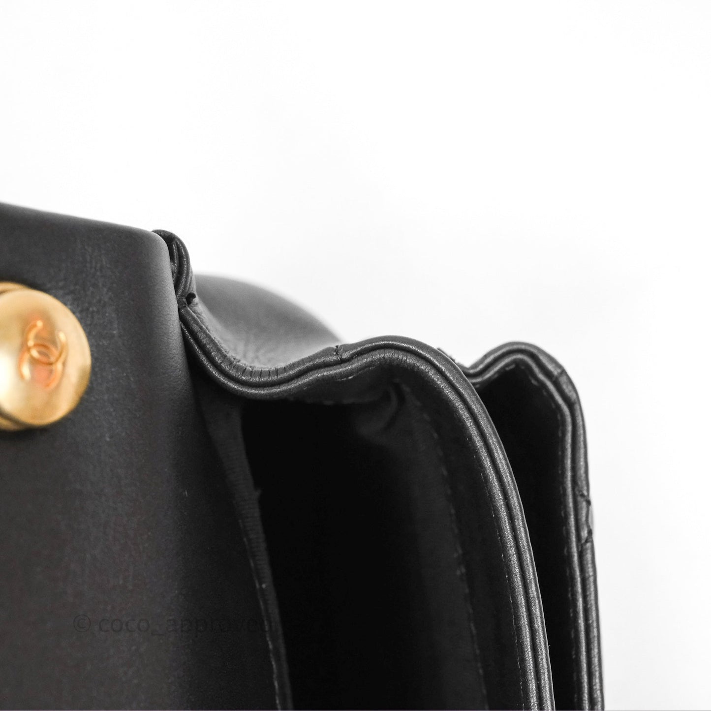 Chanel Mini Flap Top Handle Black Calfskin Aged Gold Hardware