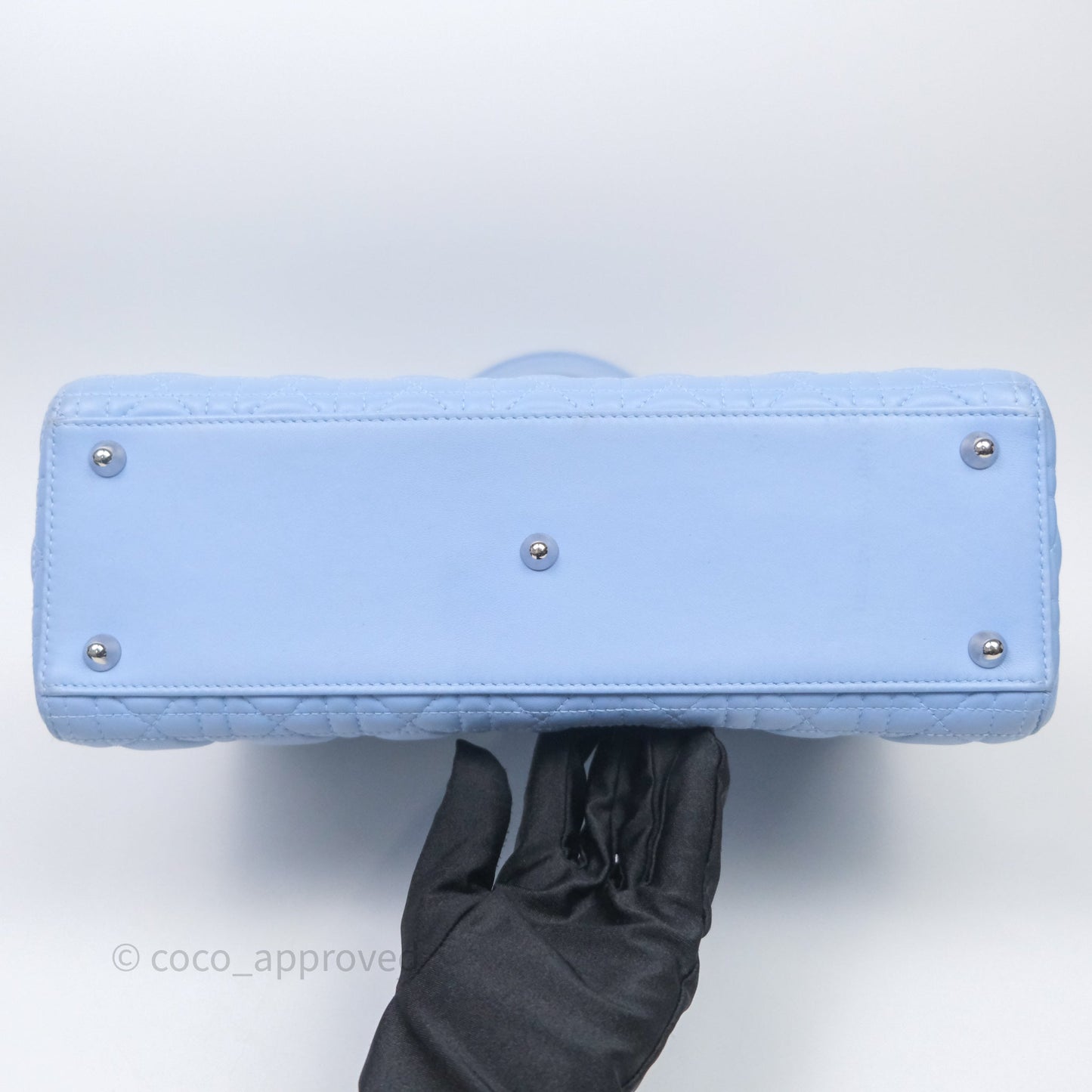 Christian Dior Large Lady Dior Cannage Blue Lambskin Silver Hardware