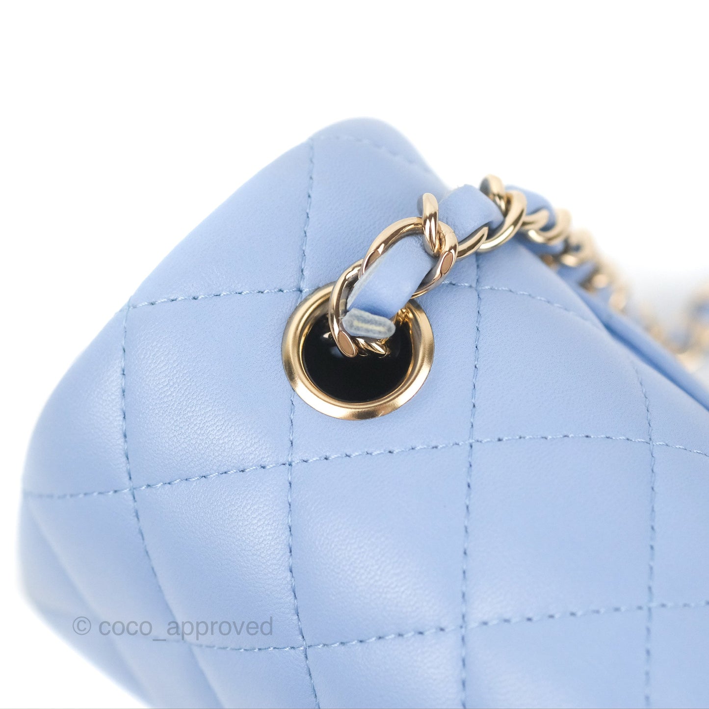 Chanel Quilted Mini Rectangular Flap Sky Blue Lambskin Gold Hardware