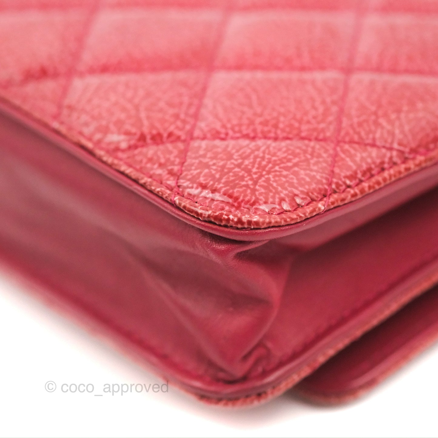 Chanel Quilted Paris Dallas Wallet On Chain WOC Patent Goatskin Cherry Red Ruthenium Hardware
