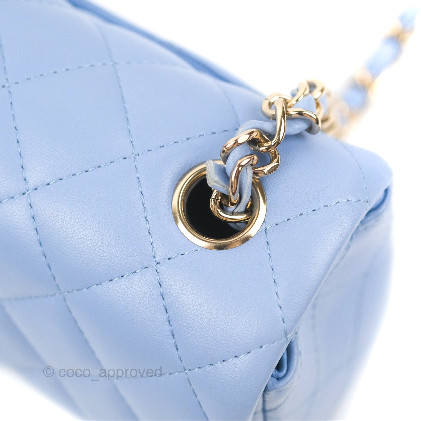 Chanel Quilted Mini Rectangular Flap Sky Blue Lambskin Gold Hardware