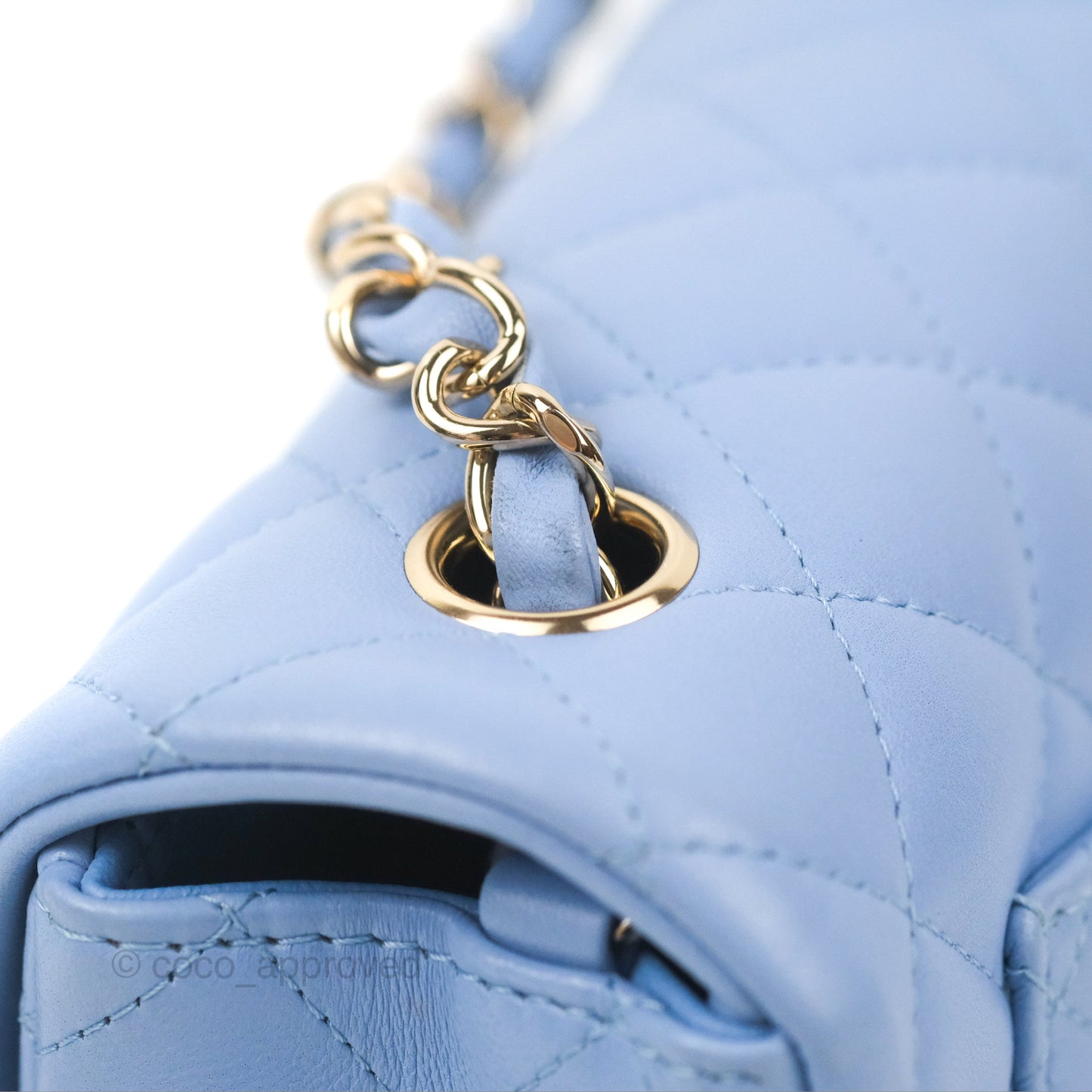 Chanel Quilted Mini Rectangular Flap Sky Blue Lambskin Gold Hardware