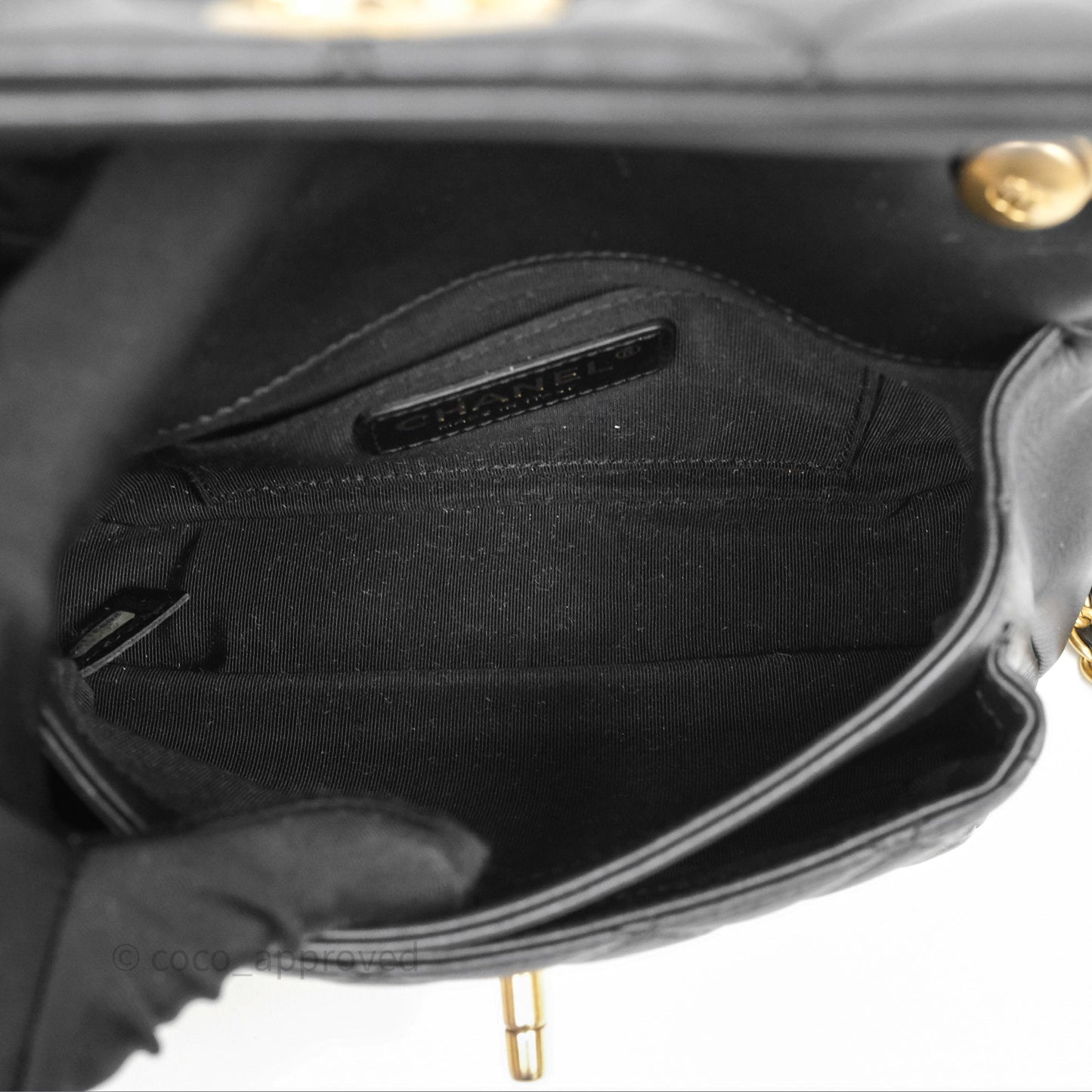 Chanel Mini Flap Top Handle Black Calfskin Aged Gold Hardware
