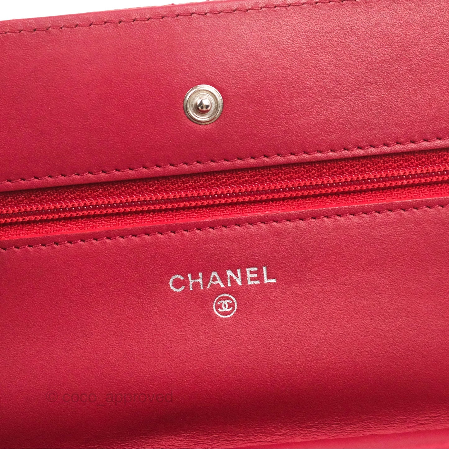 Chanel Quilted Paris Dallas Wallet On Chain WOC Patent Goatskin Cherry Red Ruthenium Hardware