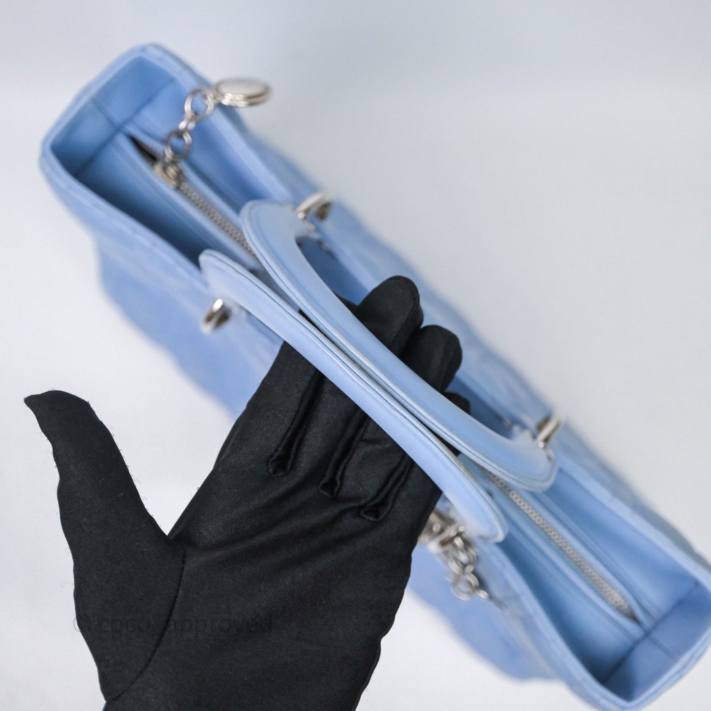 Christian Dior Large Lady Dior Cannage Blue Lambskin Silver Hardware