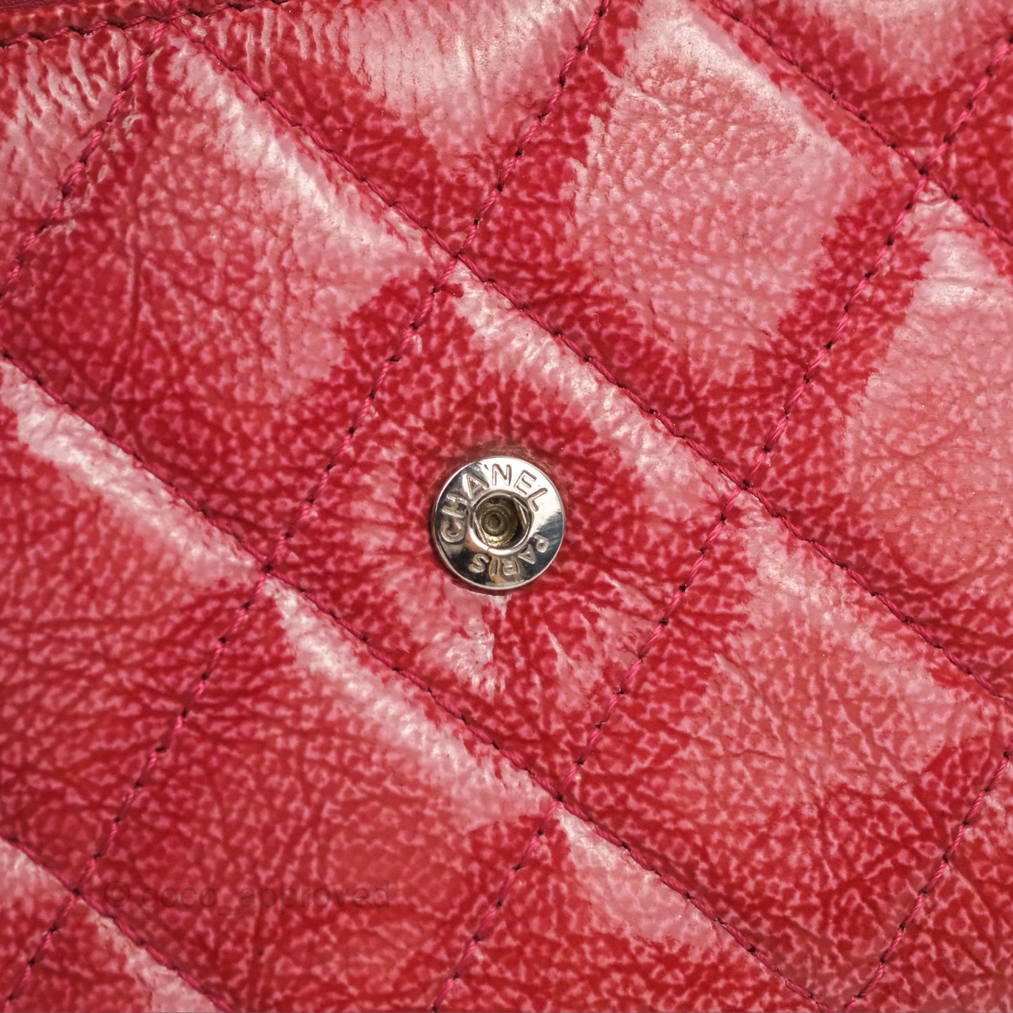 Chanel Quilted Paris Dallas Wallet On Chain WOC Patent Goatskin Cherry Red Ruthenium Hardware