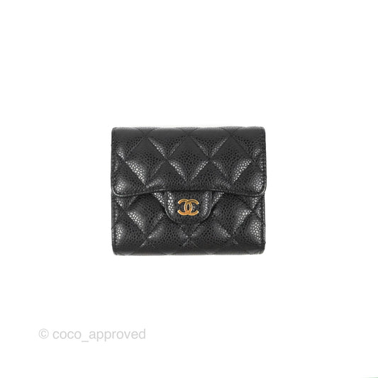 Chanel Classic Short Flap Wallet Black Caviar Gold Hardware