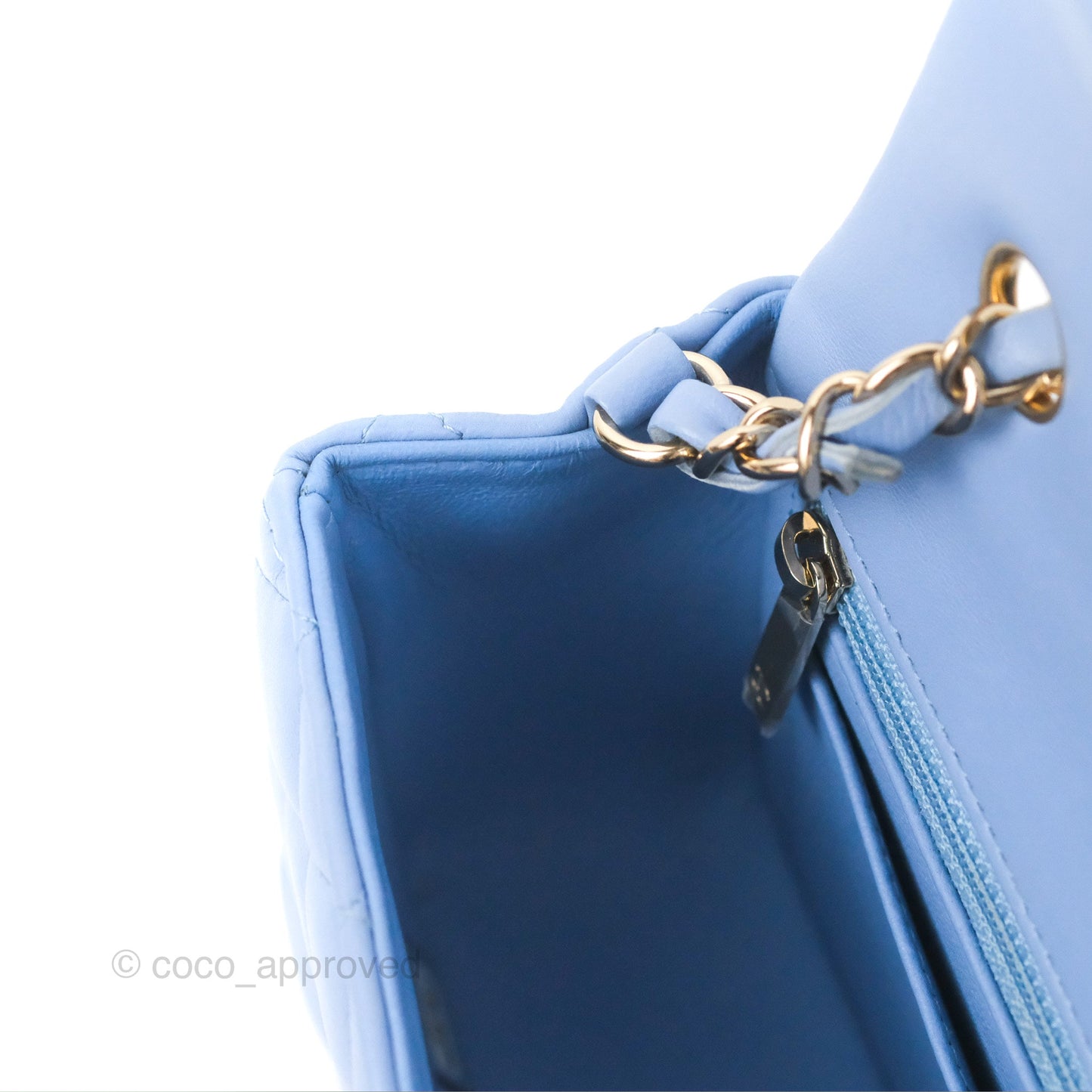Chanel Quilted Mini Rectangular Flap Sky Blue Lambskin Gold Hardware