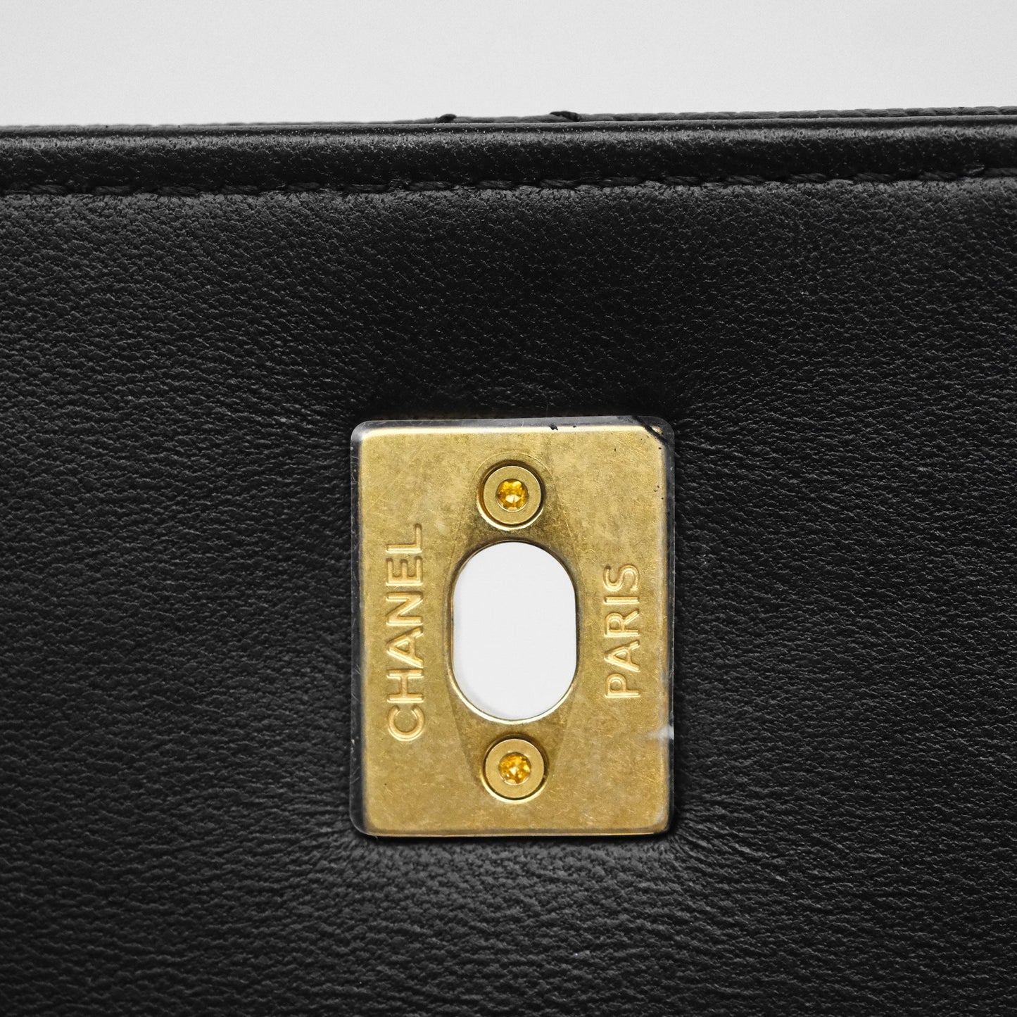 Chanel Quilted Accordion Flap Bag with Handle Black Caviar Aged Gold Hardware 23B