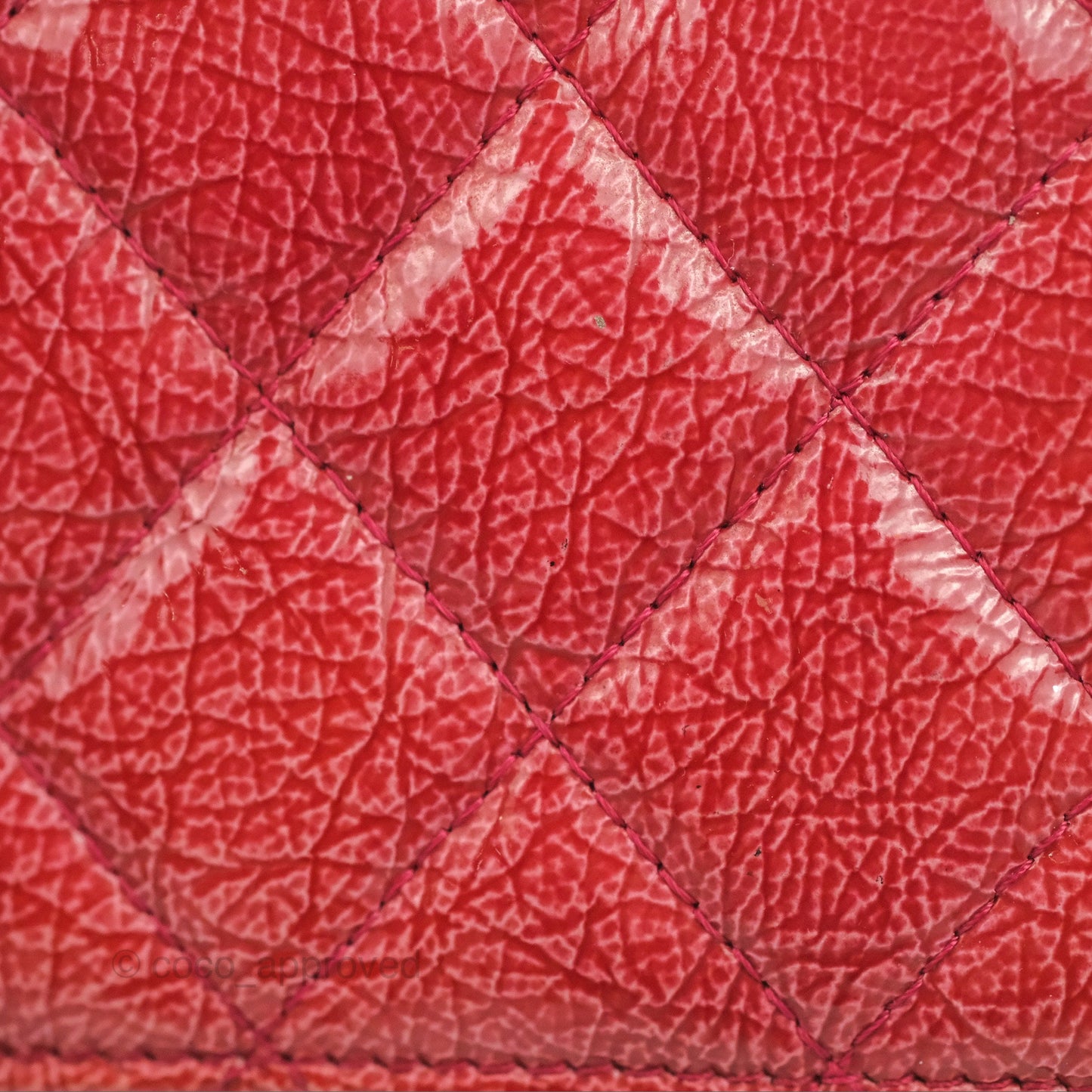 Chanel Quilted Paris Dallas Wallet On Chain WOC Patent Goatskin Cherry Red Ruthenium Hardware