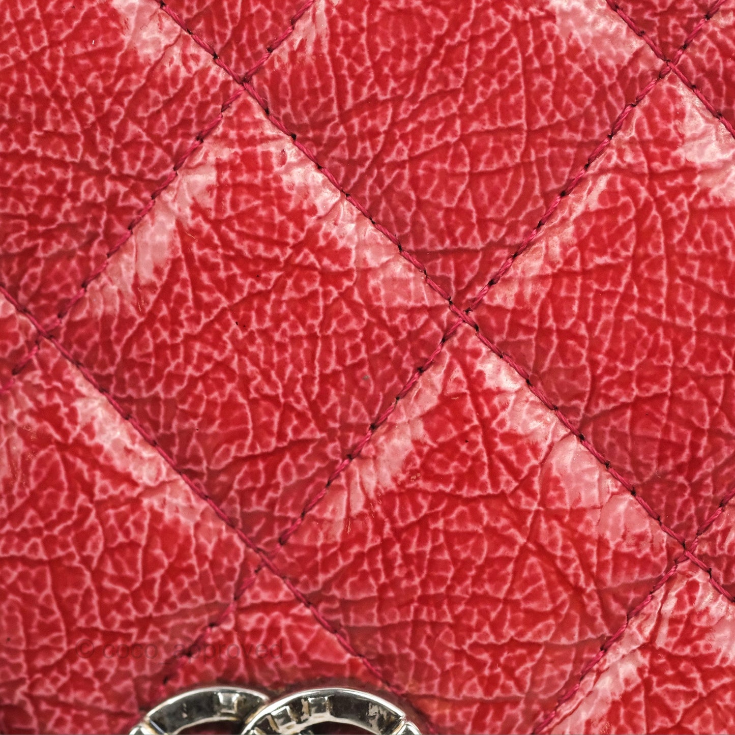 Chanel Quilted Paris Dallas Wallet On Chain WOC Patent Goatskin Cherry Red Ruthenium Hardware