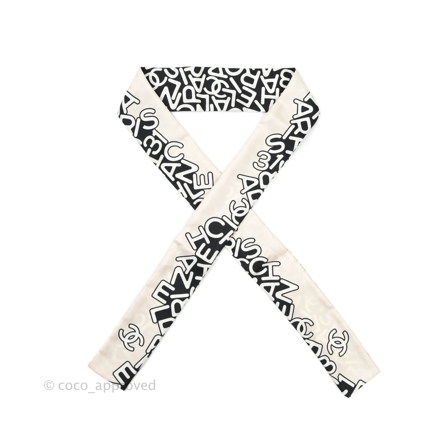Chanel CC Silk Twilly in Black & Pale Beige
