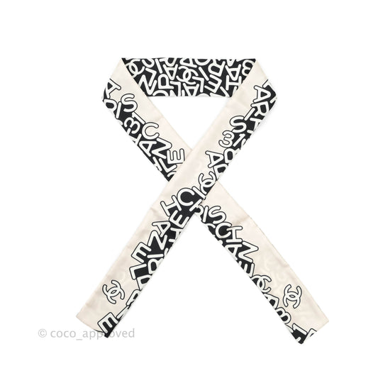 Chanel CC Silk Twilly in Black & Pale Beige