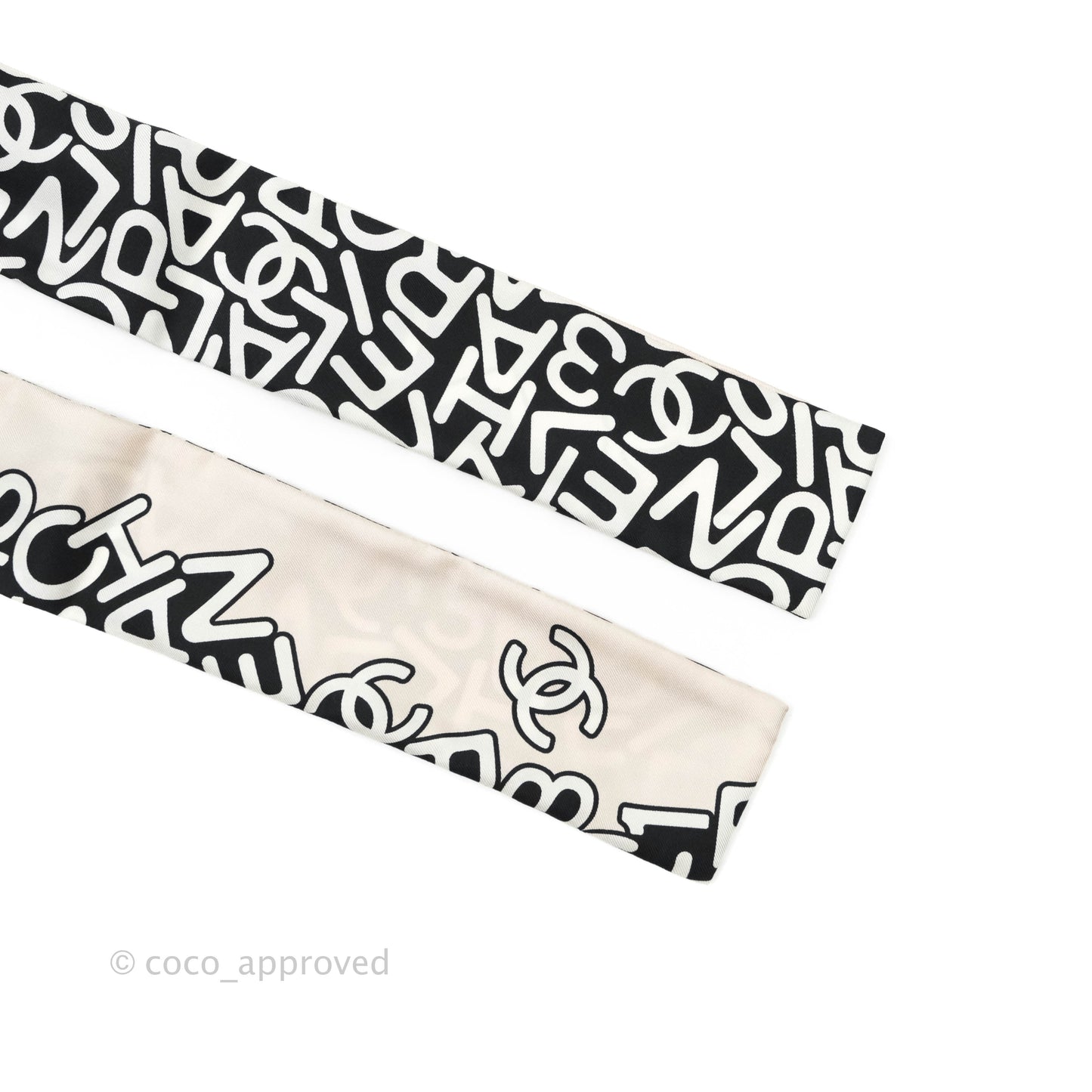 Chanel CC Silk Twilly in Black & Pale Beige