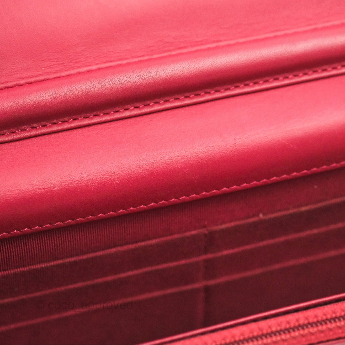 Chanel Quilted Paris Dallas Wallet On Chain WOC Patent Goatskin Cherry Red Ruthenium Hardware