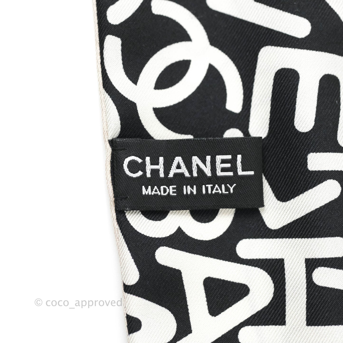 Chanel CC Silk Twilly in Black & Pale Beige