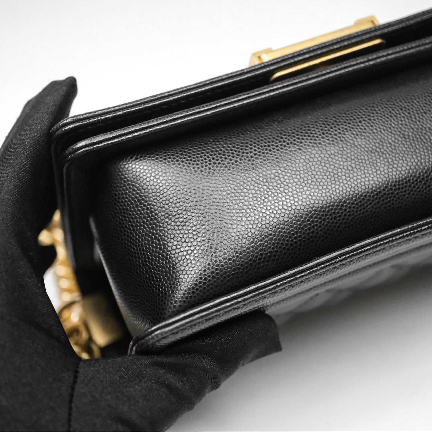 Chanel Small Quilted Boy Black Caviar Gold Hardware