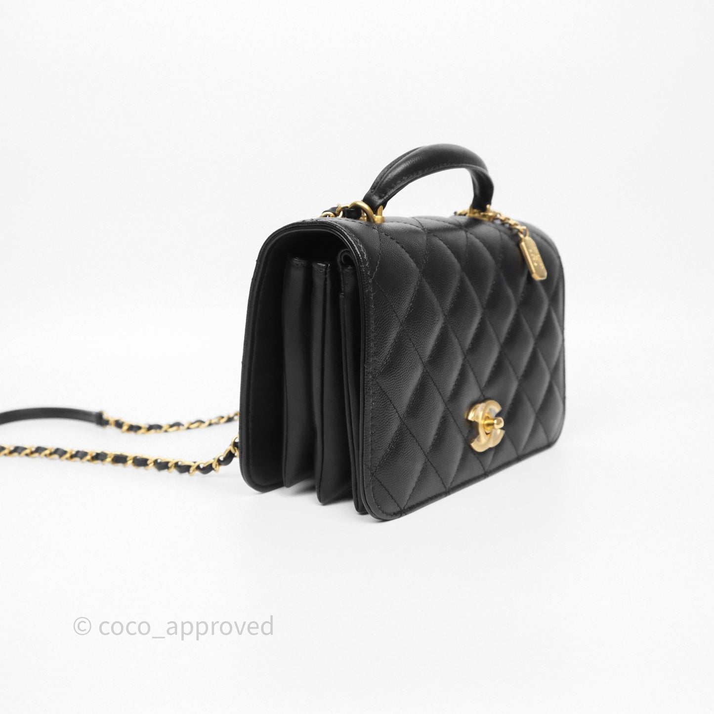 Chanel Quilted Accordion Flap Bag with Handle Black Caviar Aged Gold Hardware 23B