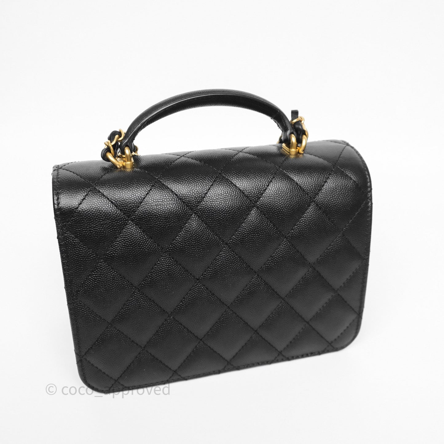 Chanel Quilted Accordion Flap Bag with Handle Black Caviar Aged Gold Hardware 23B