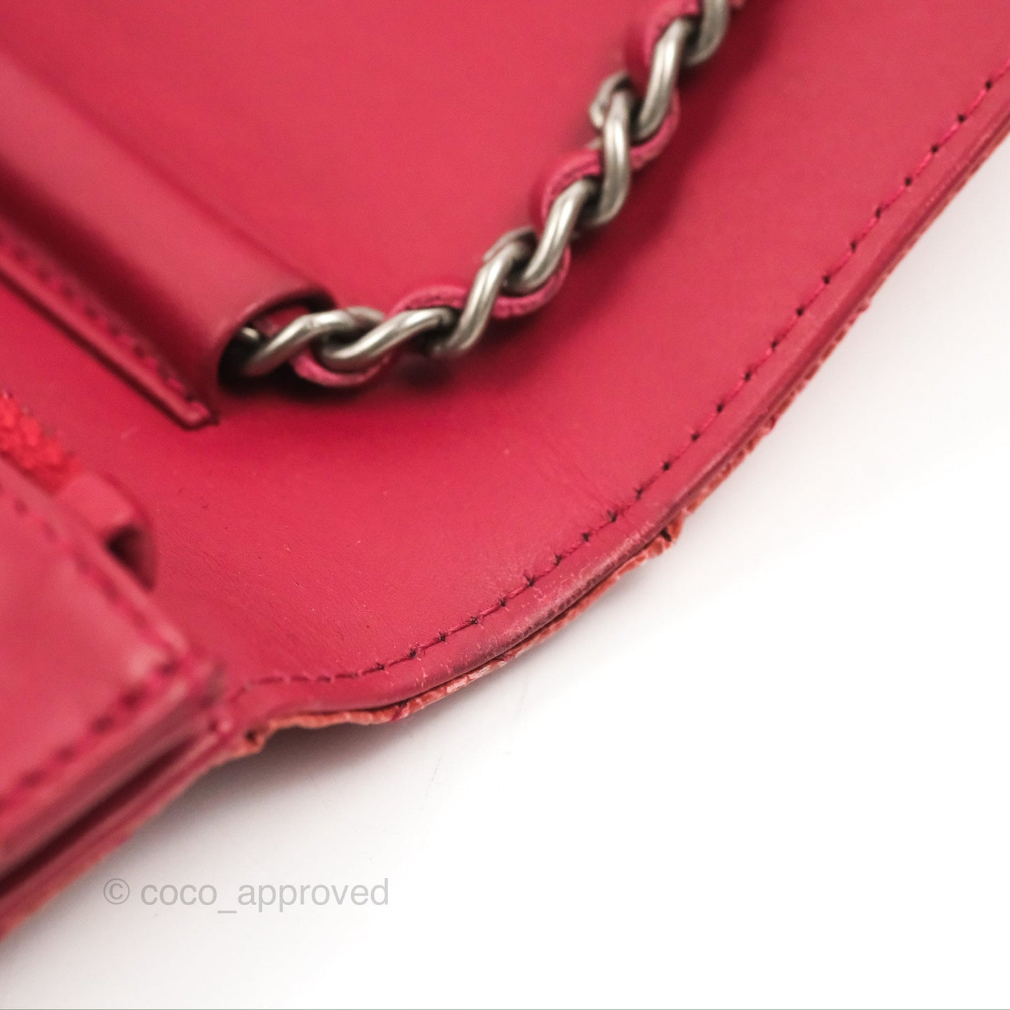Chanel Quilted Paris Dallas Wallet On Chain WOC Patent Goatskin Cherry Red Ruthenium Hardware