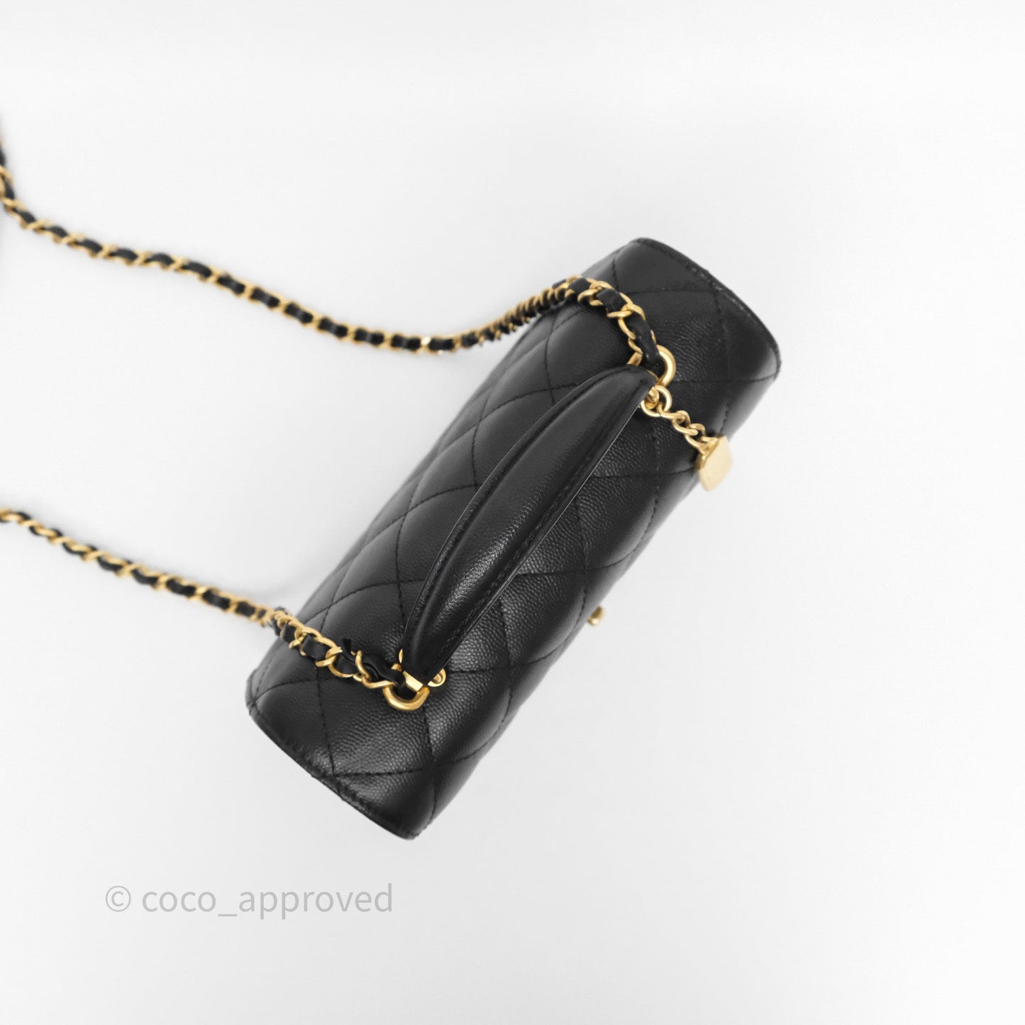 Chanel Quilted Accordion Flap Bag with Handle Black Caviar Aged Gold Hardware 23B