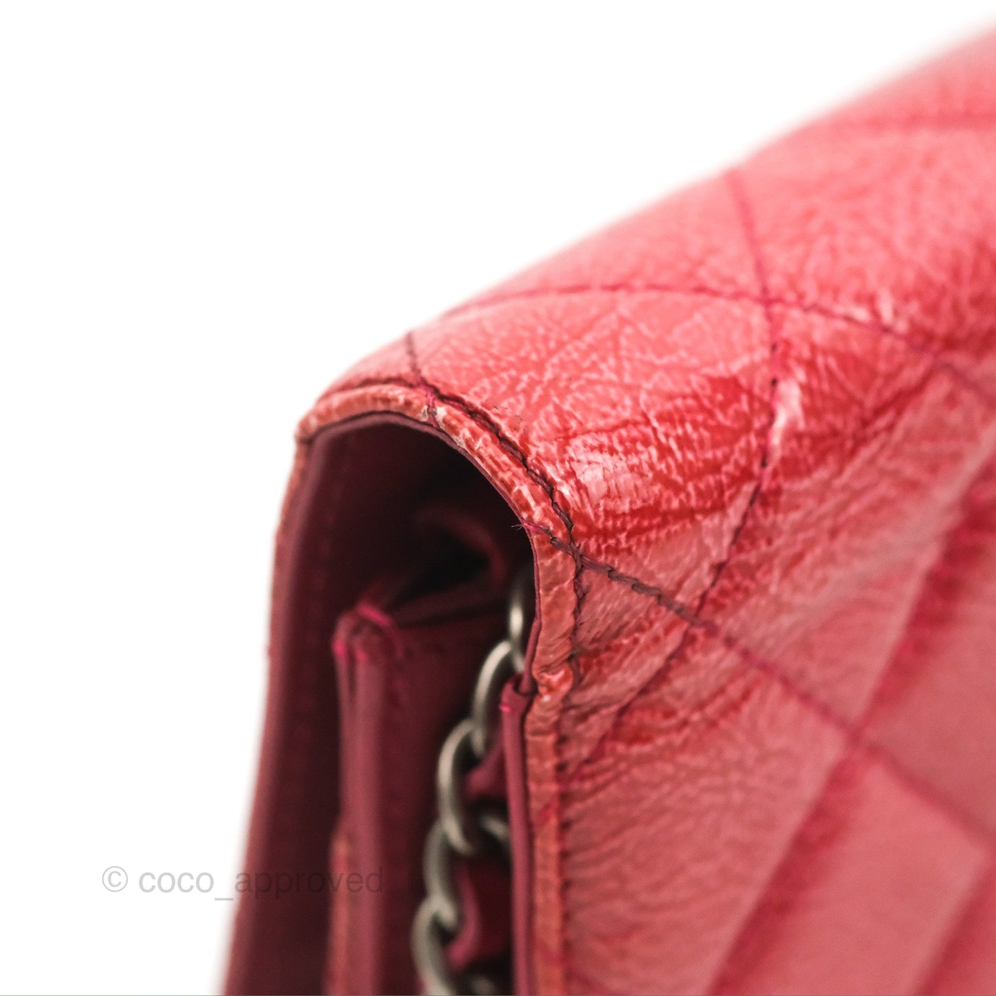 Chanel Quilted Paris Dallas Wallet On Chain WOC Patent Goatskin Cherry Red Ruthenium Hardware
