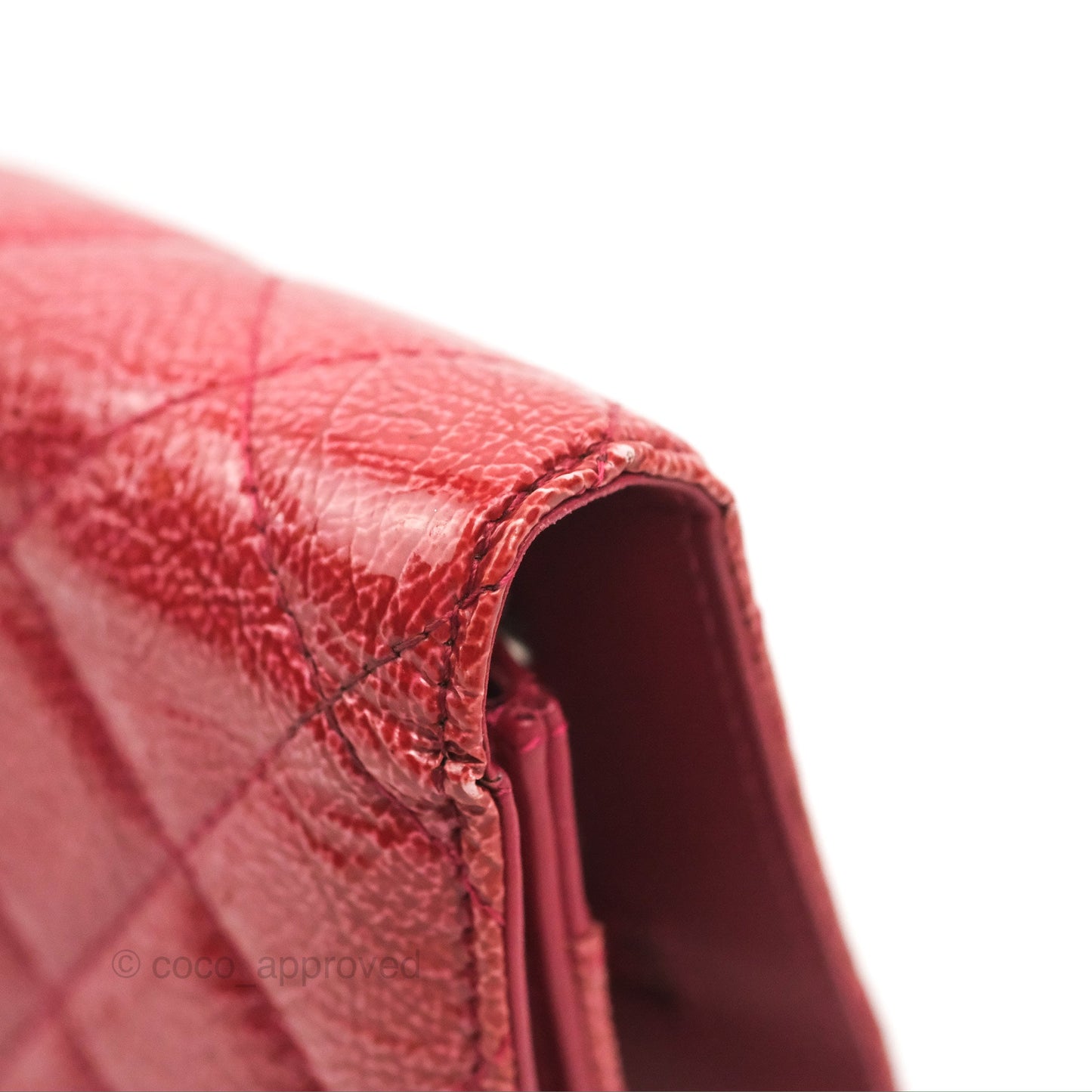 Chanel Quilted Paris Dallas Wallet On Chain WOC Patent Goatskin Cherry Red Ruthenium Hardware