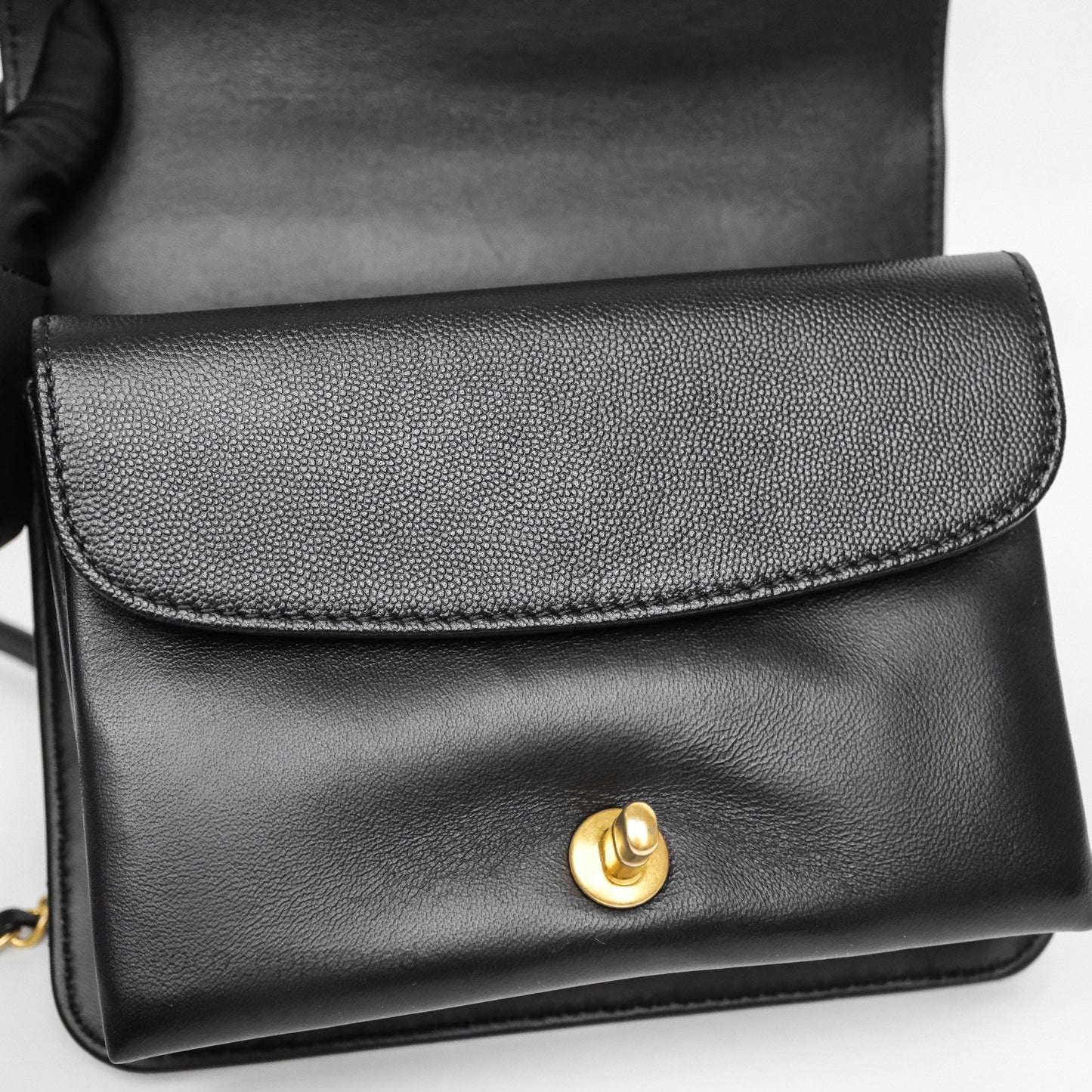Chanel Quilted Accordion Flap Bag with Handle Black Caviar Aged Gold Hardware 23B