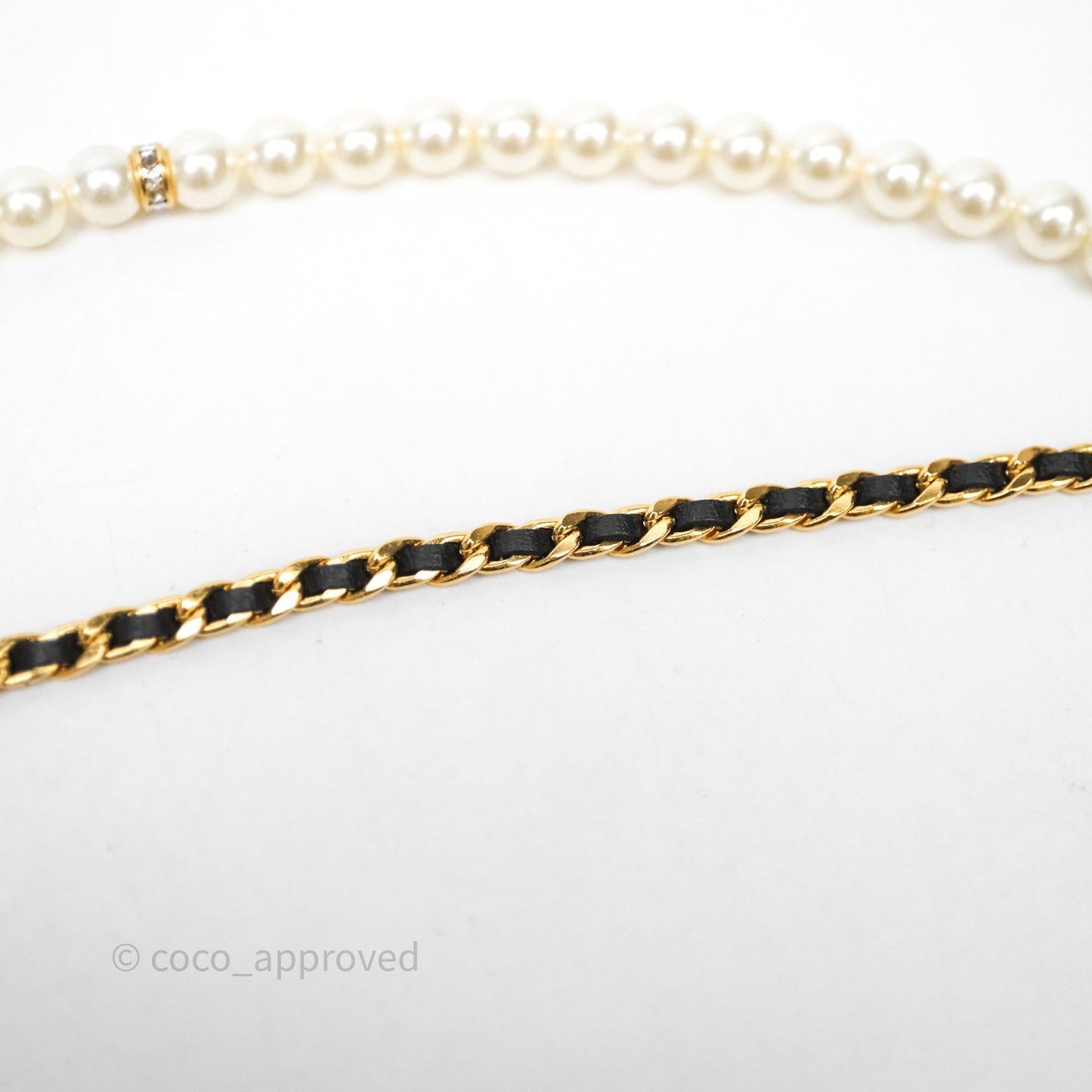 Chanel CC Pearl Crystals Double Necklace Gold Tone 24K