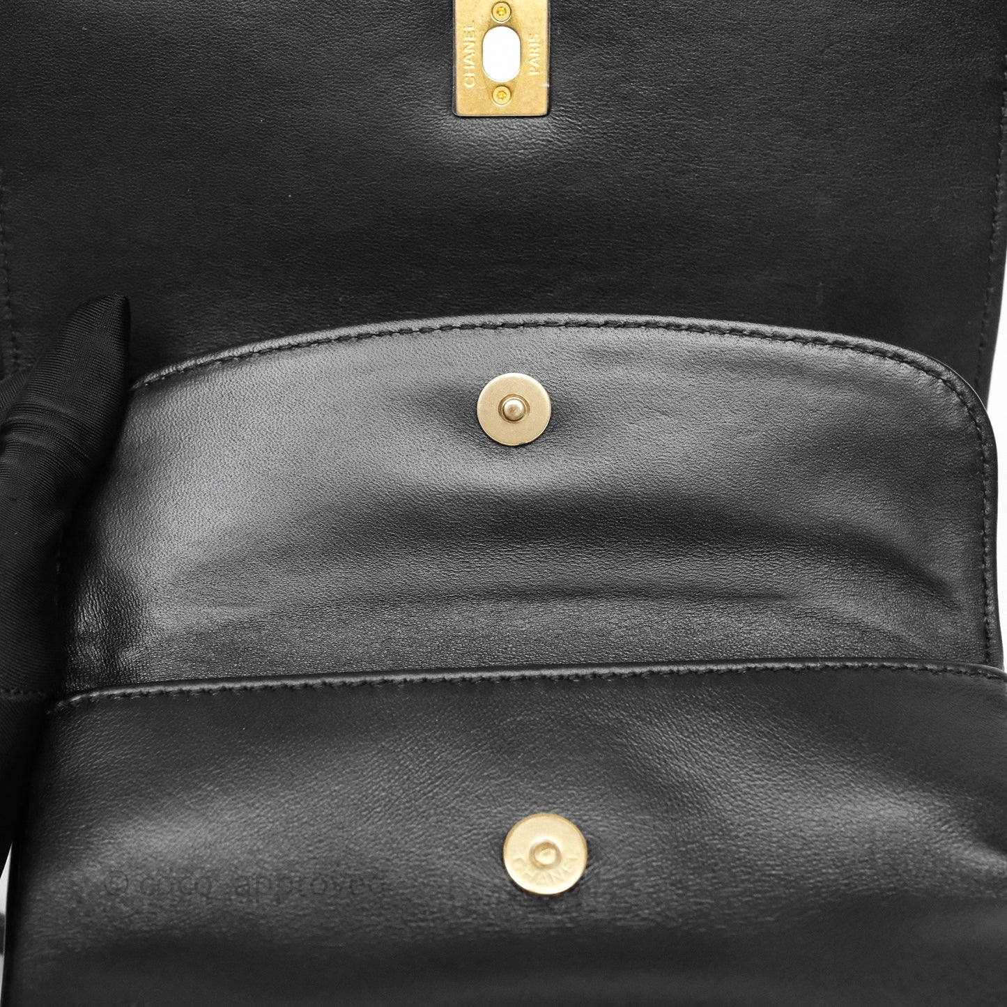 Chanel Quilted Accordion Flap Bag with Handle Black Caviar Aged Gold Hardware 23B
