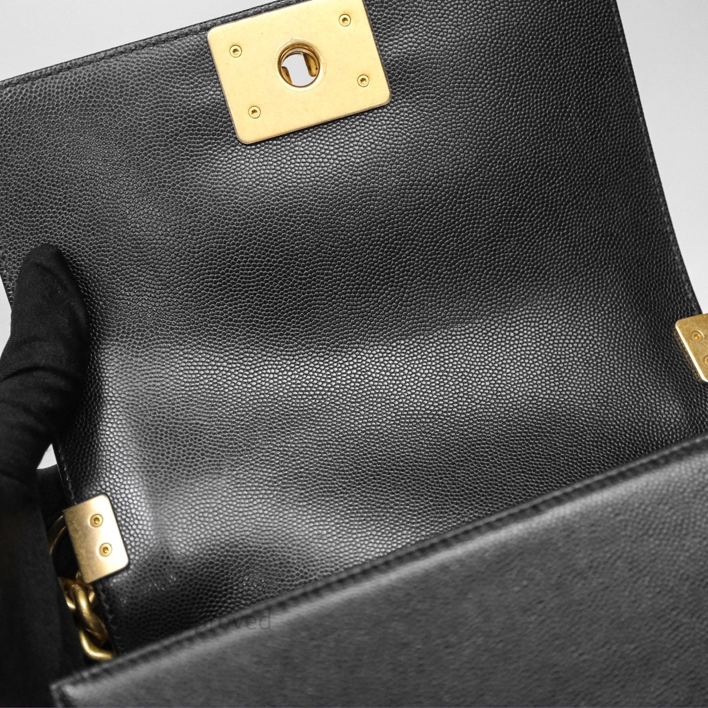 Chanel Small Quilted Boy Black Caviar Gold Hardware